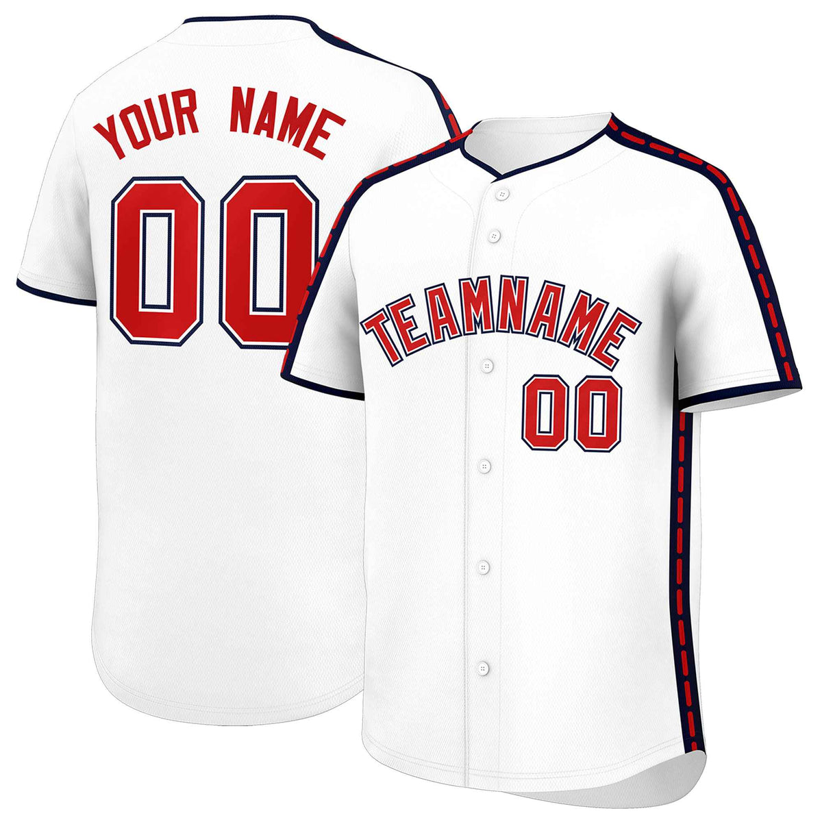 Custom White Navy Color Block Personalized Side Dotted Line Authentic Baseball Jersey| KXKSHOP