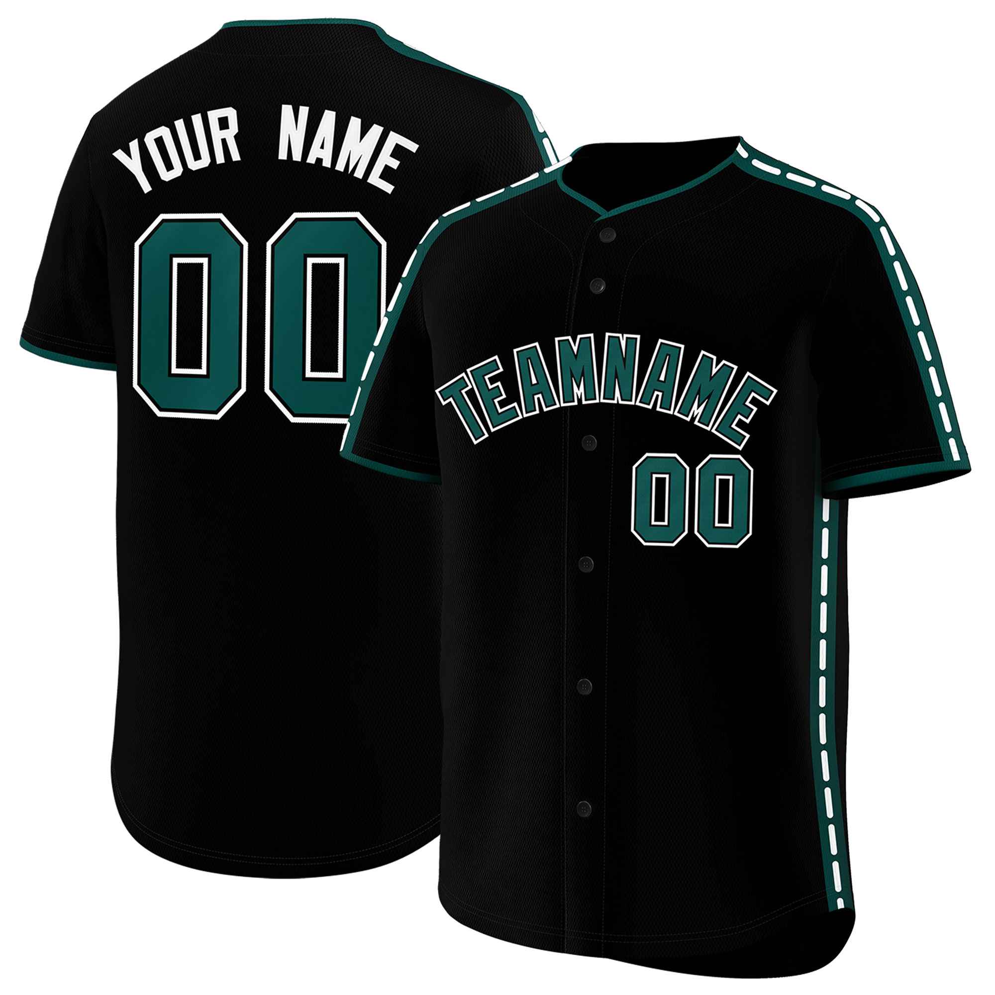 Custom Black Midnight Green Color Block Personalized Side Dotted Line Authentic Baseball Jersey| KXKSHOP