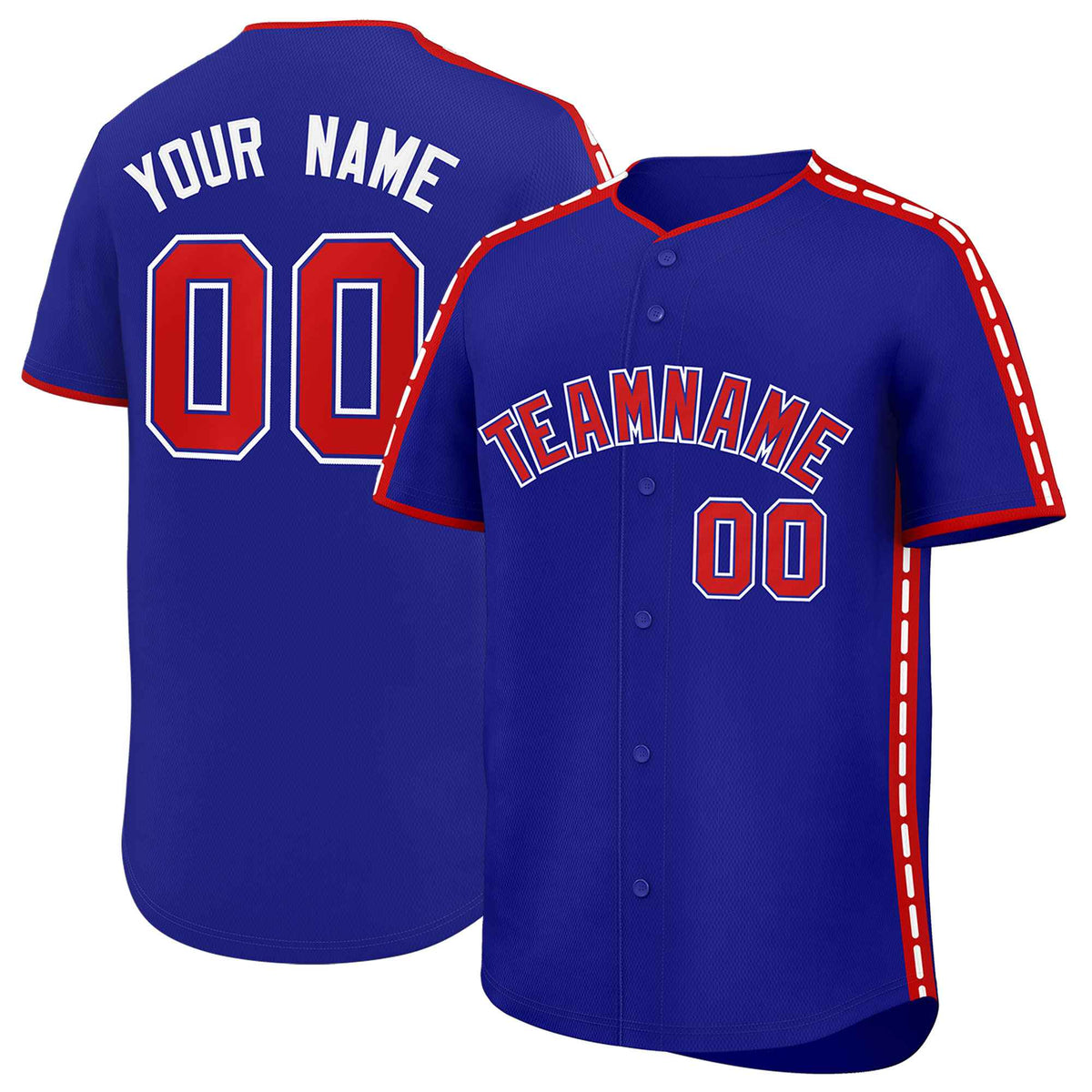 Custom Royal Red Color Block Personalized Side Dotted Line Authentic Baseball Jersey| KXKSHOP