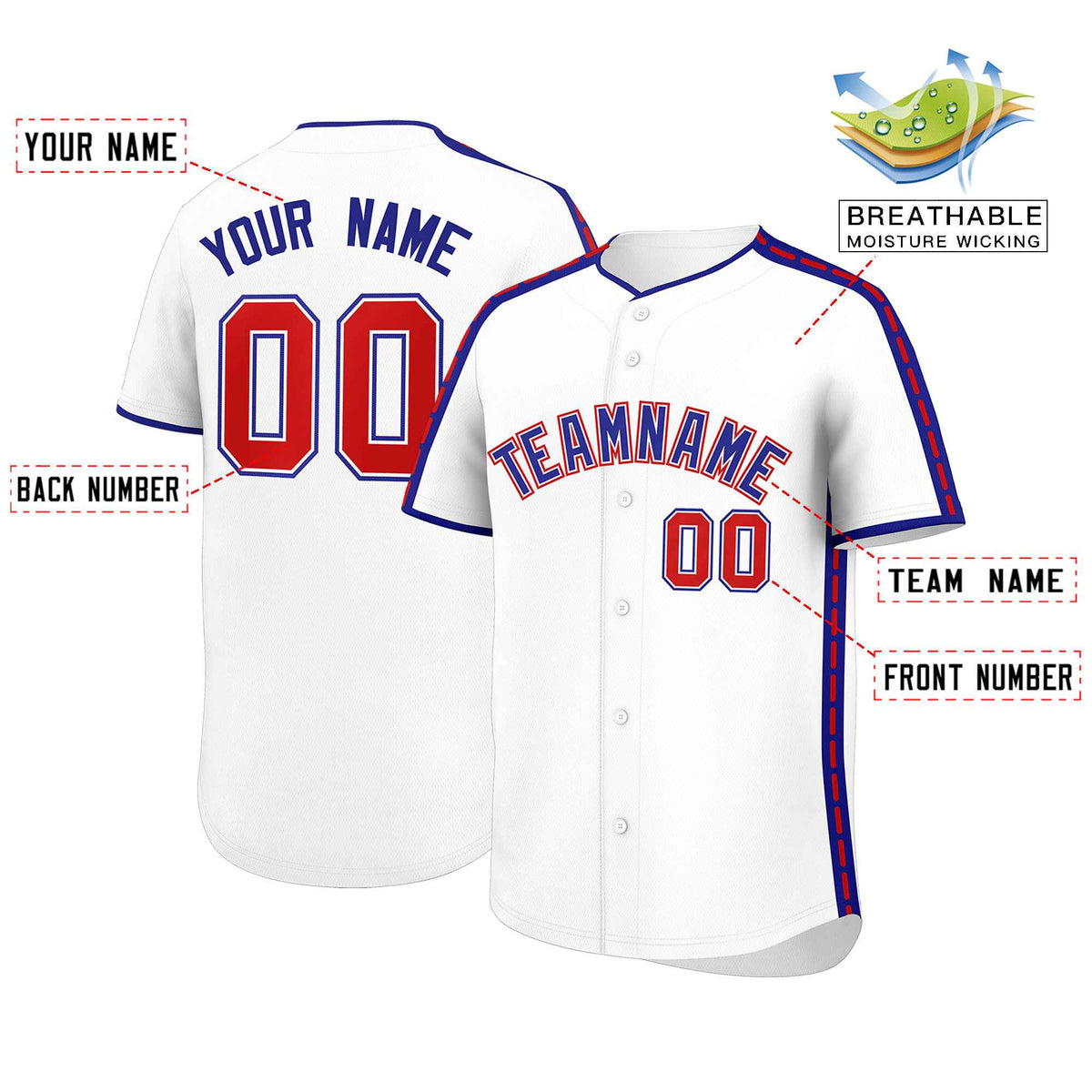 Custom White Royal Color Block Personalized Side Dotted Line Authentic Baseball Jersey| KXKSHOP