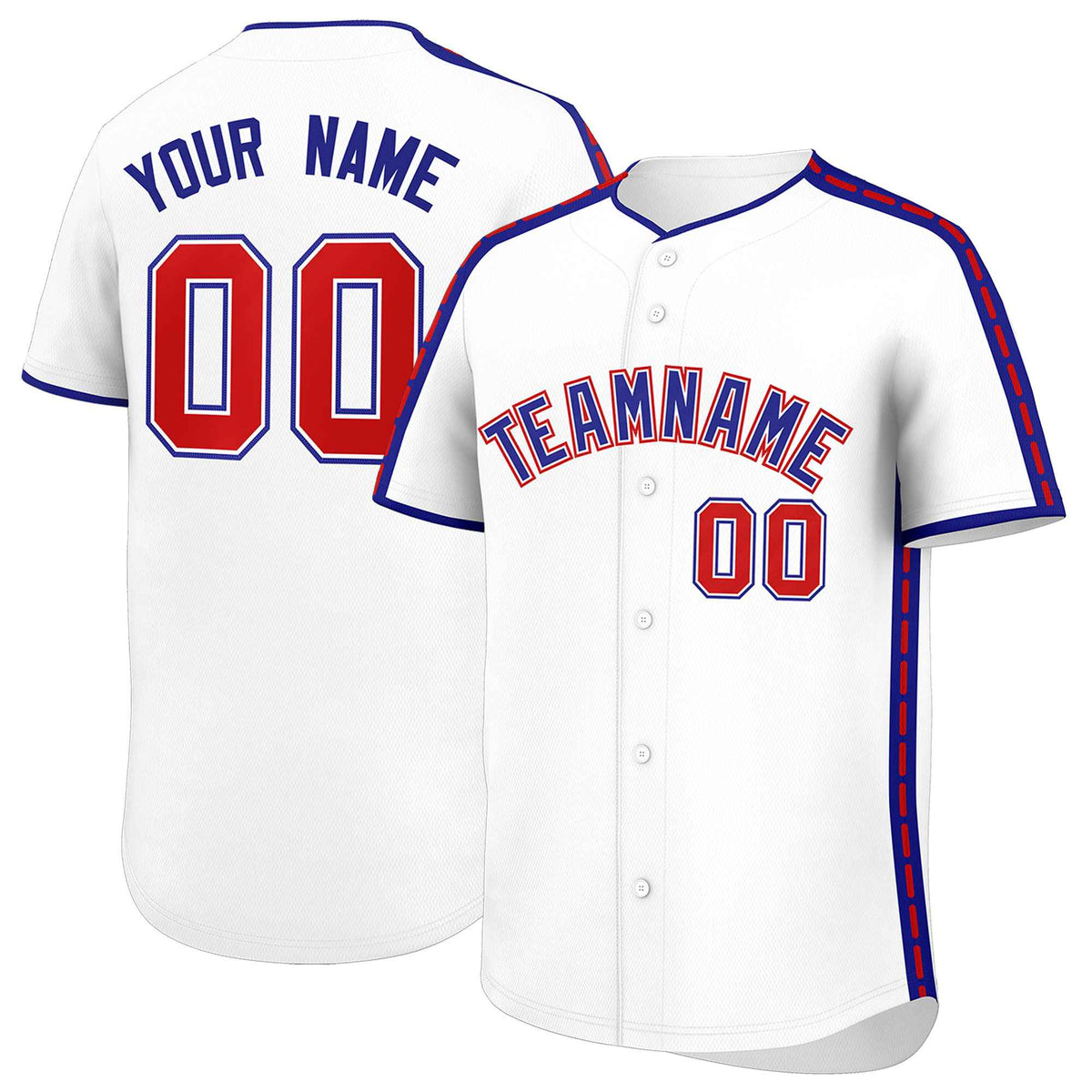Custom White Royal Color Block Personalized Side Dotted Line Authentic Baseball Jersey| KXKSHOP