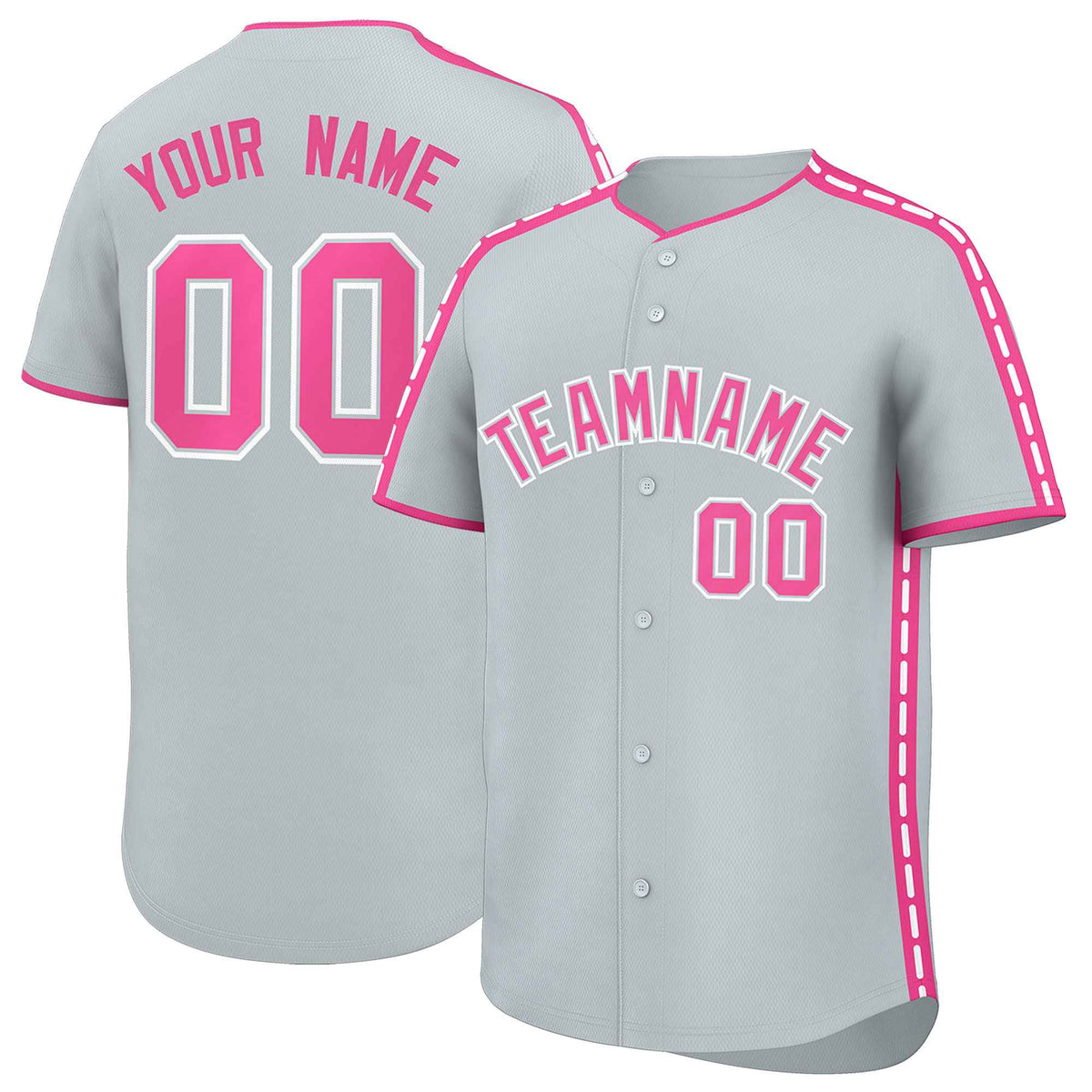 Custom Silver Pink Color Block Personalized Side Dotted Line Authentic Baseball Jersey| KXKSHOP