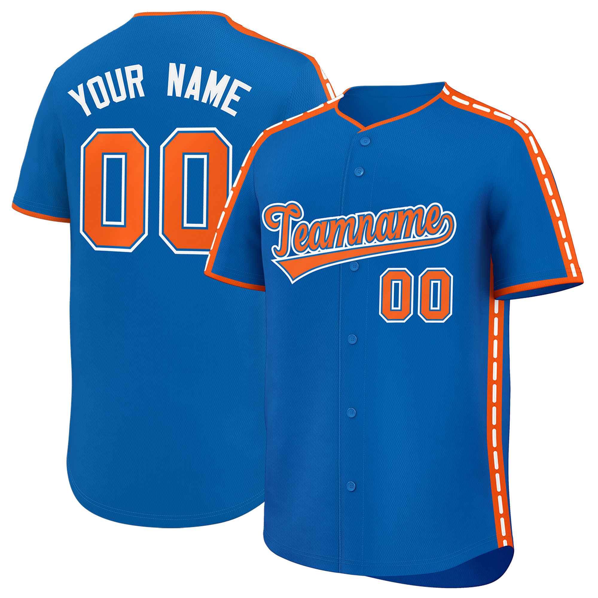 Custom Royal Orange Color Block Personalized Side Dotted Line Authentic Baseball Jersey| KXKSHOP