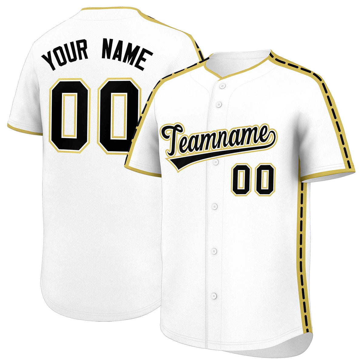 Custom White Old Gold Color Block Personalized Side Dotted Line Authentic Baseball Jersey| KXKSHOP
