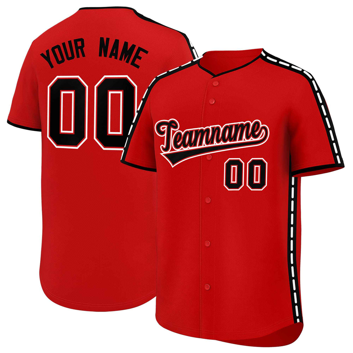 Custom Red Black Color Block Personalized Side Dotted Line Authentic Baseball Jersey| KXKSHOP