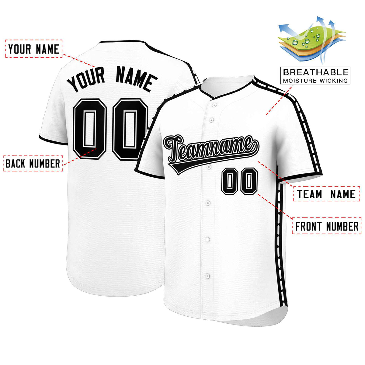 Custom White Black Color Block Personalized Side Dotted Line Authentic Baseball Jersey| KXKSHOP