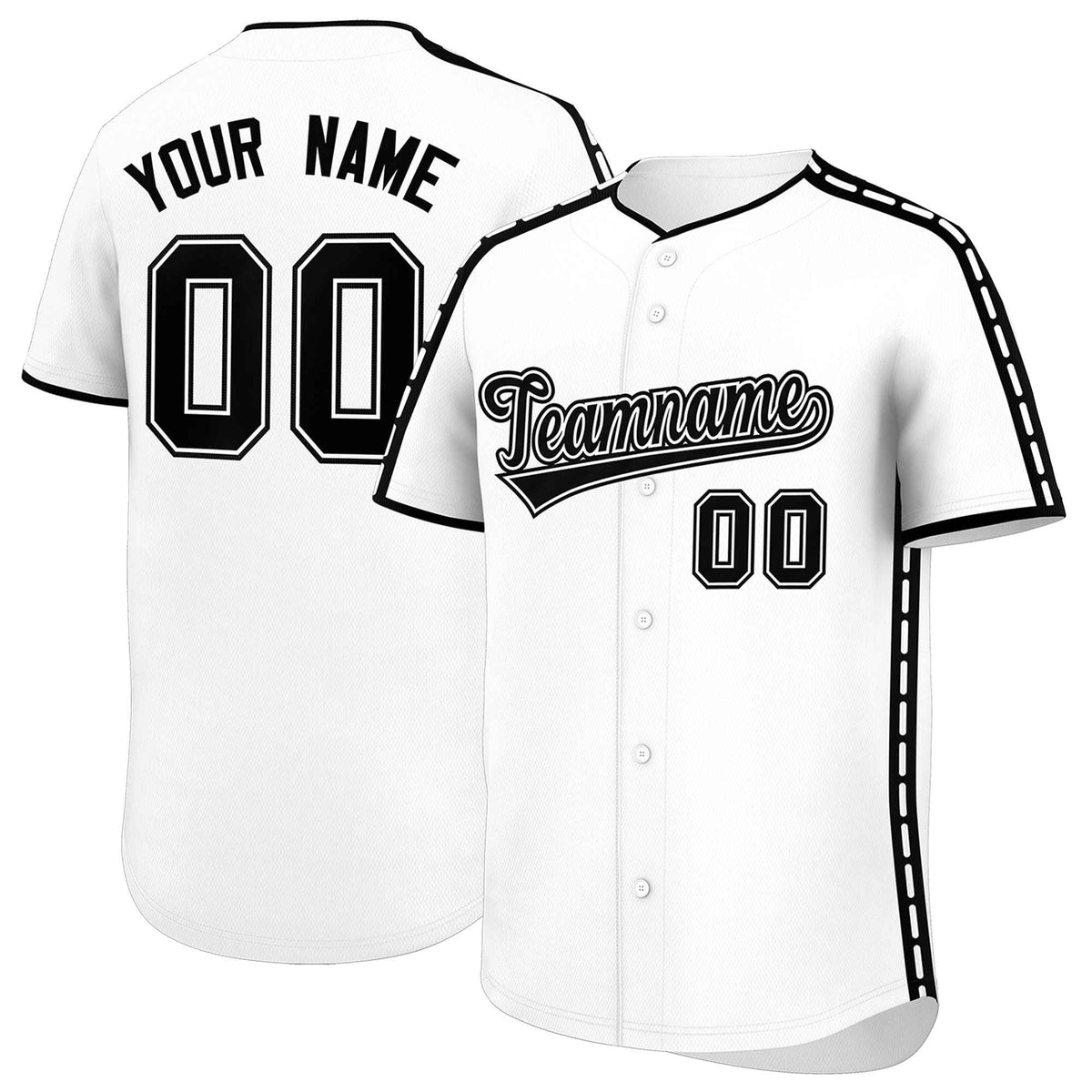 Custom White Black Color Block Personalized Side Dotted Line Authentic Baseball Jersey| KXKSHOP