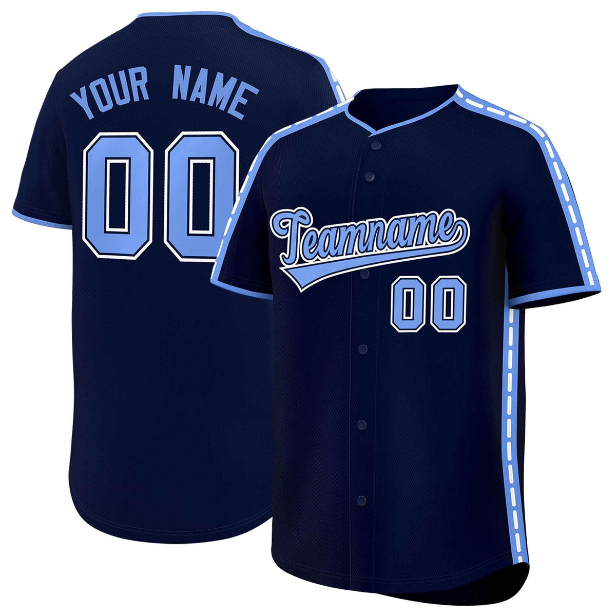 Custom Navy Light Blue Color Block Personalized Side Dotted Line Authentic Baseball Jersey| KXKSHOP