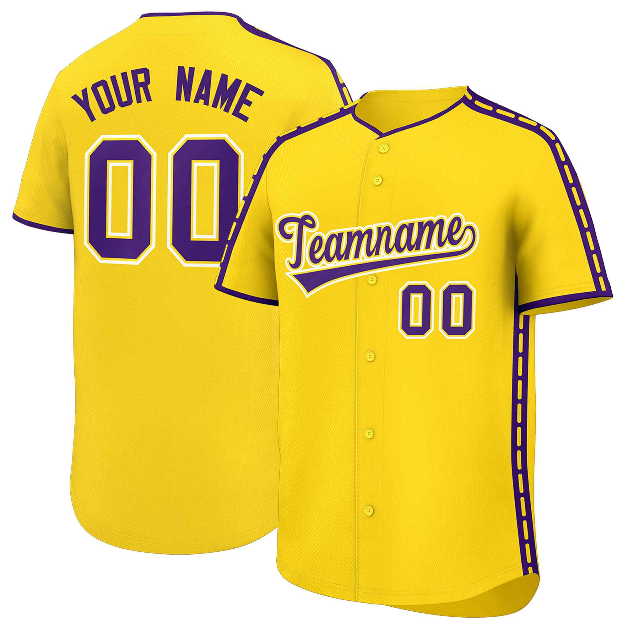 Custom Gold Purple Color Block Personalized Side Dotted Line Authentic Baseball Jersey| KXKSHOP