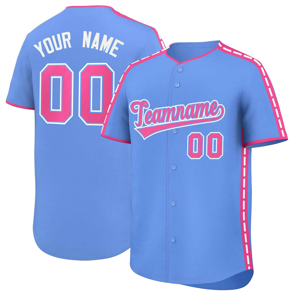 Custom Light Blue Pink Color Block Personalized Side Dotted Line Authentic Baseball Jersey| KXKSHOP