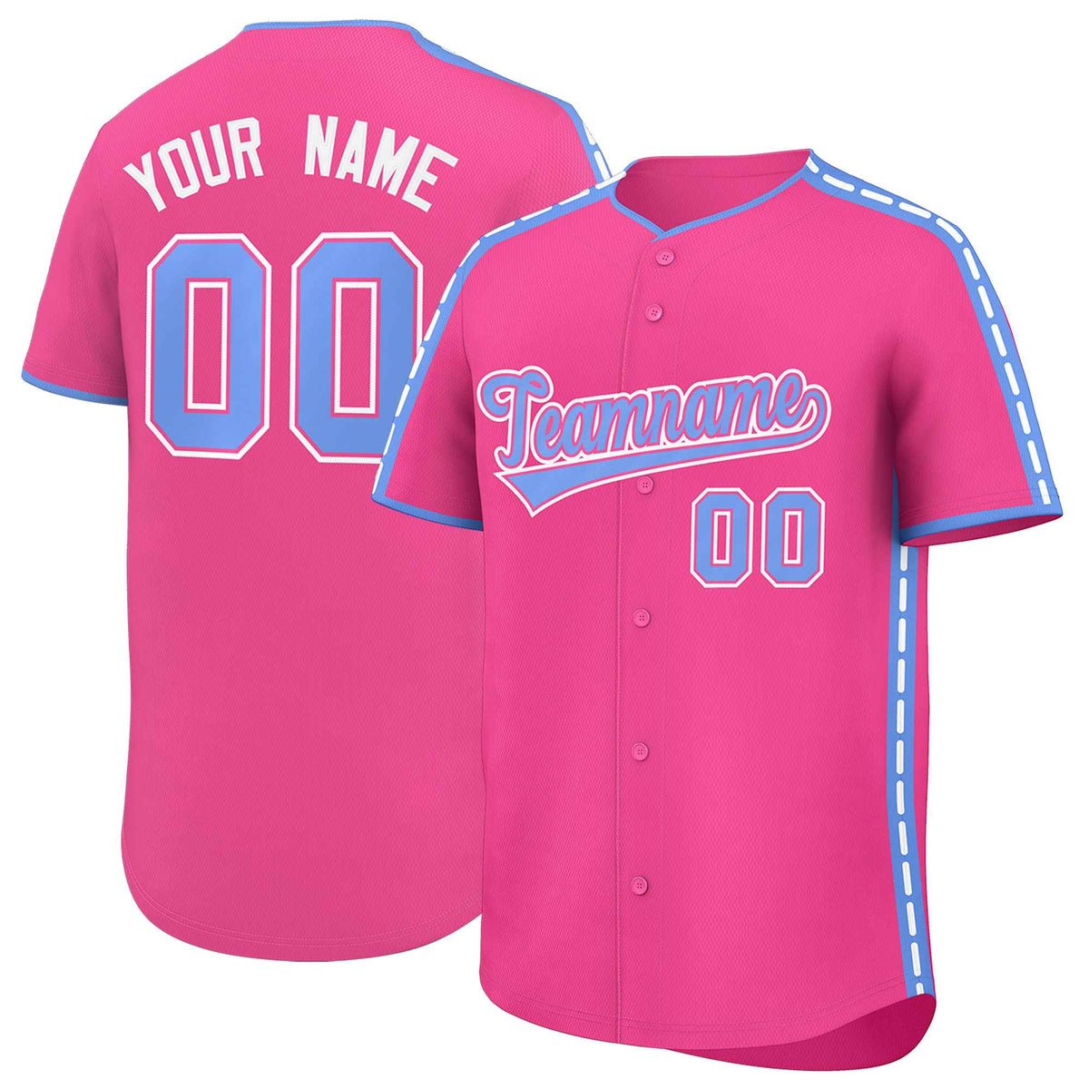 Custom Pink Light Blue Color Block Personalized Side Dotted Line Authentic Baseball Jersey| KXKSHOP