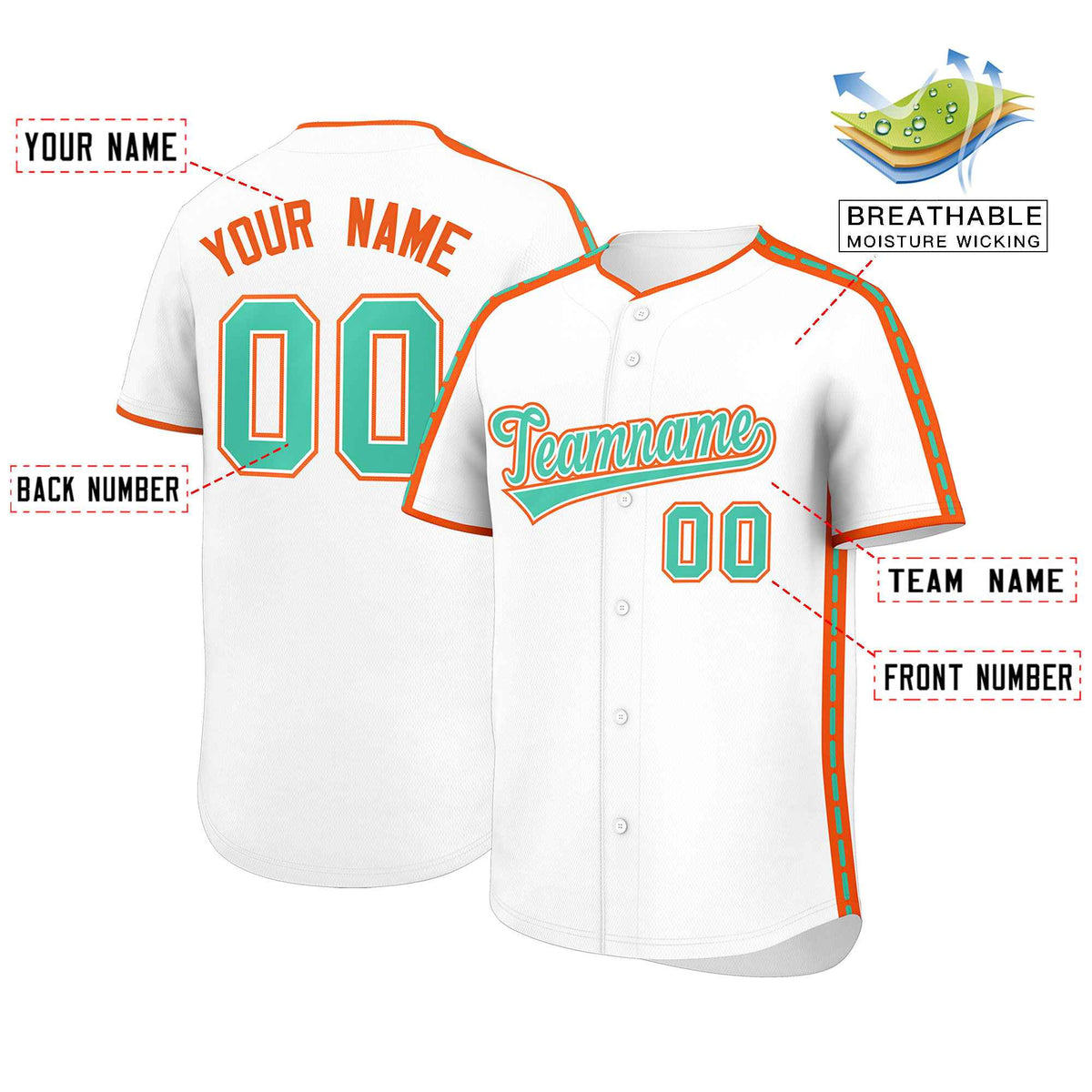 Custom White Orange Color Block Personalized Side Dotted Line Authentic Baseball Jersey| KXKSHOP