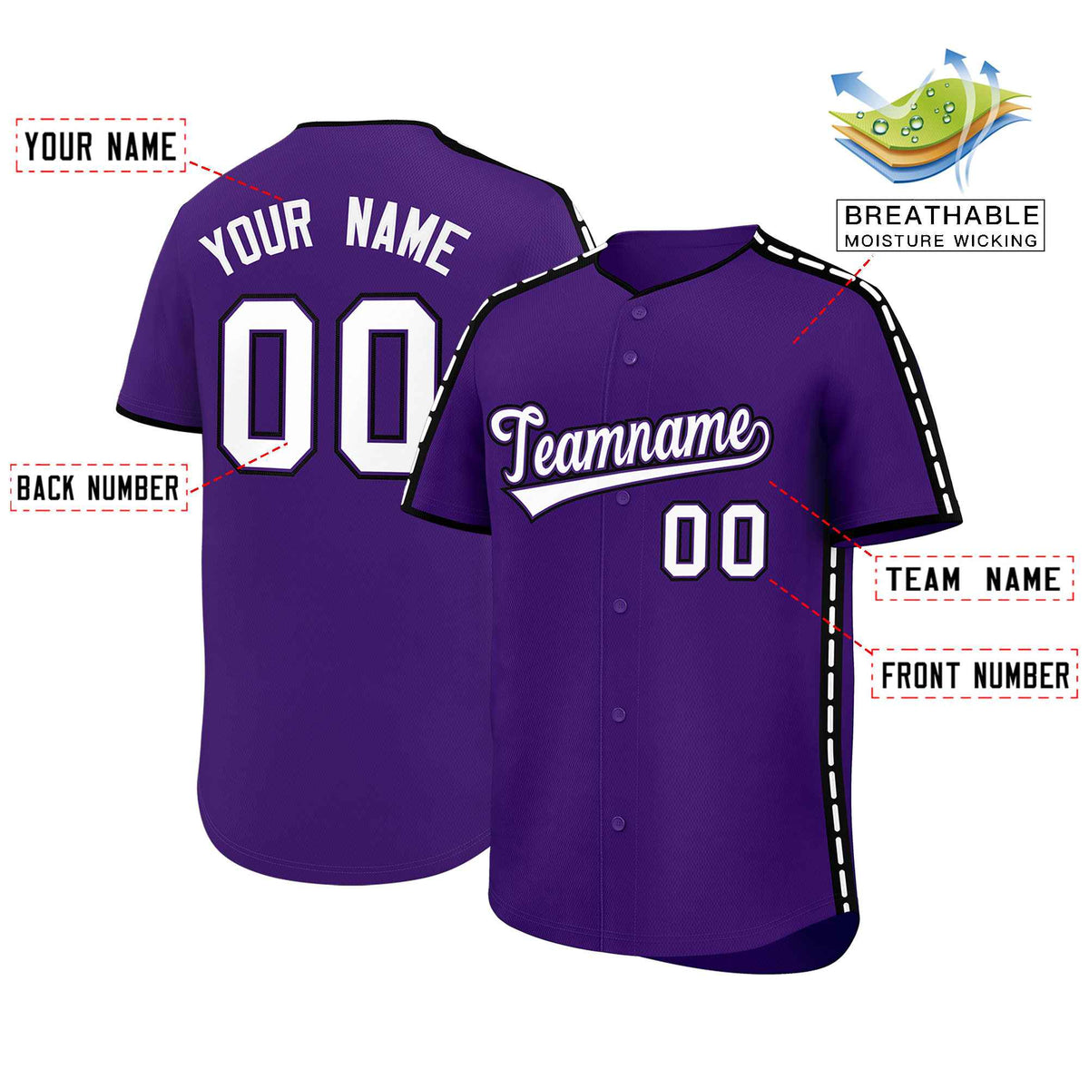 Custom Purple Black Color Block Personalized Side Dotted Line Authentic Baseball Jersey| KXKSHOP