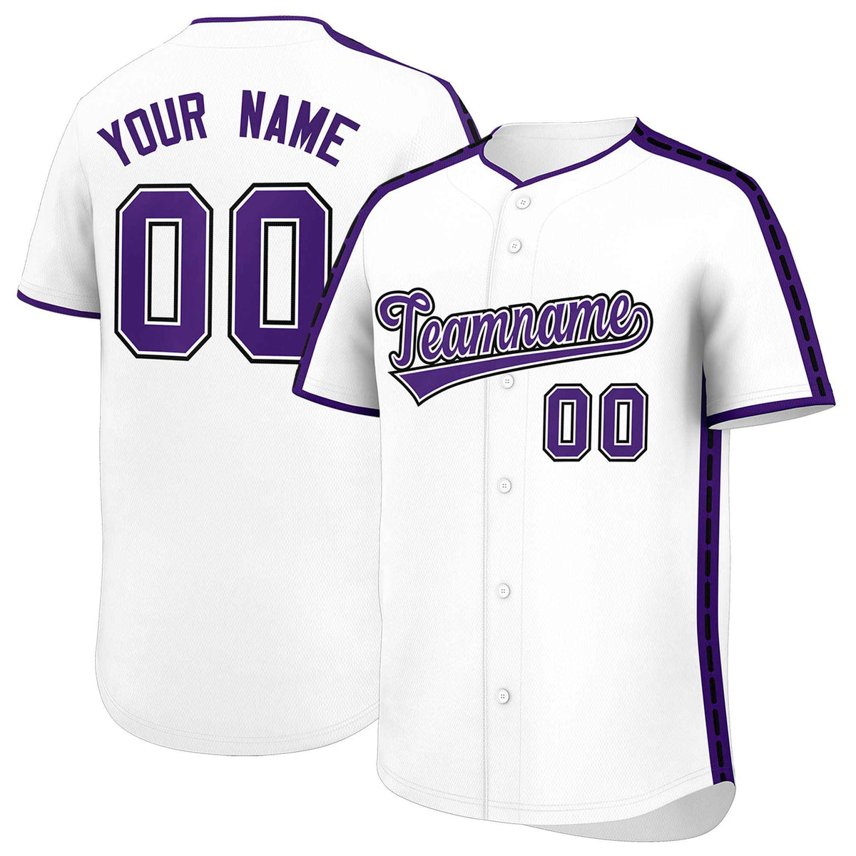 Custom White Purple Color Block Personalized Side Dotted Line Authentic Baseball Jersey| KXKSHOP