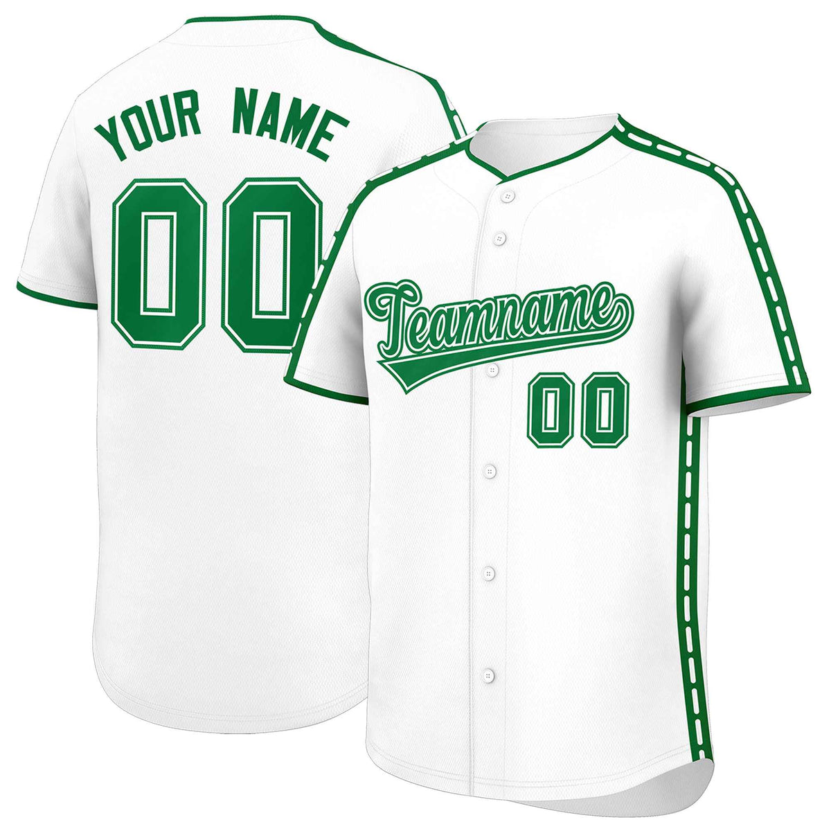 Custom White Kelly Green Color Block Personalized Side Dotted Line Authentic Baseball Jersey| KXKSHOP
