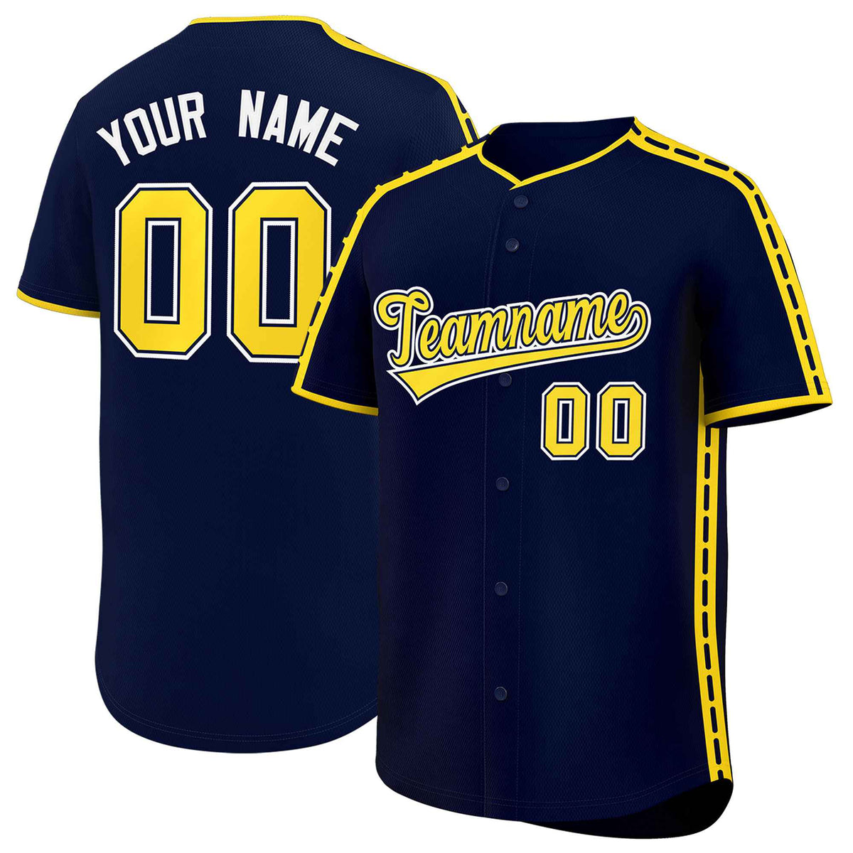 Custom Navy Gold Color Block Personalized Side Dotted Line Authentic Baseball Jersey| KXKSHOP