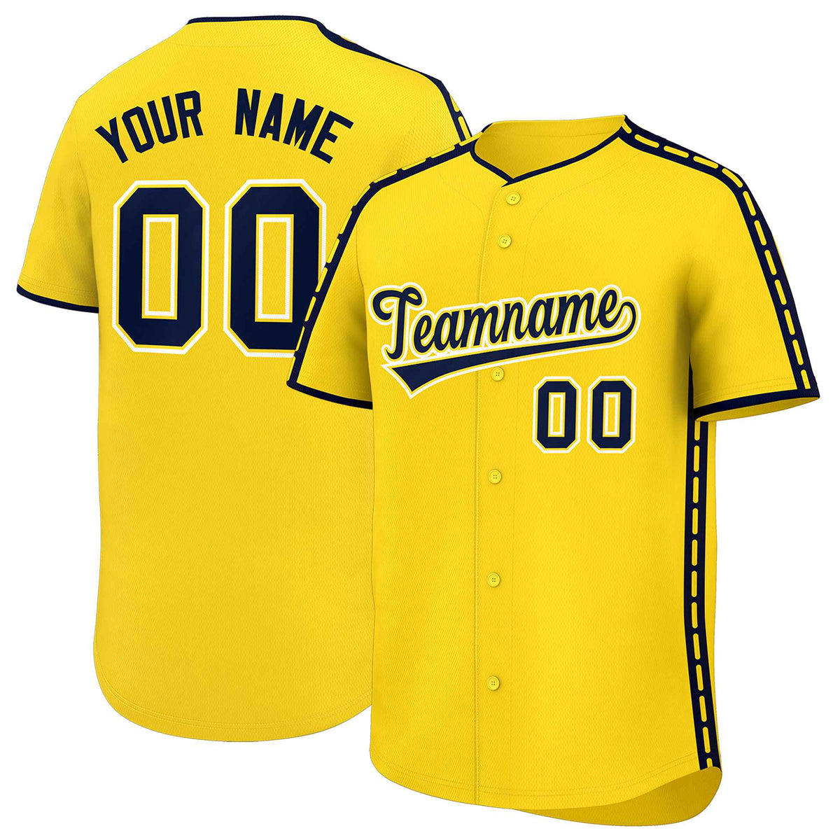 Custom Gold Navy Color Block Personalized Side Dotted Line Authentic Baseball Jersey| KXKSHOP