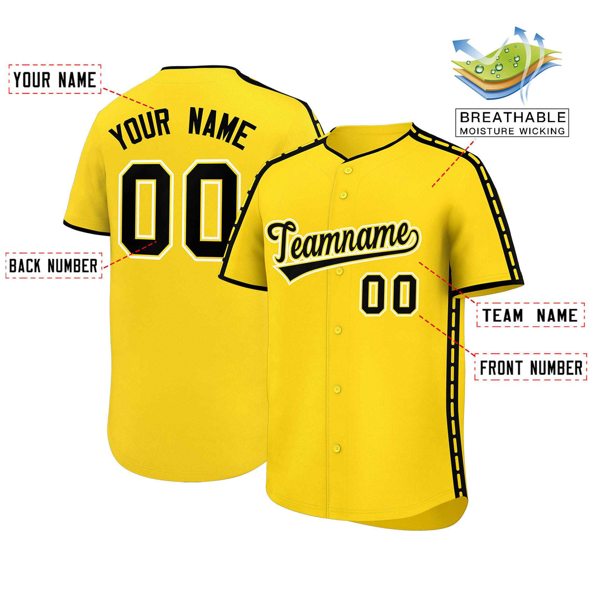 Custom Gold Black Color Block Personalized Side Dotted Line Authentic Baseball Jersey| KXKSHOP