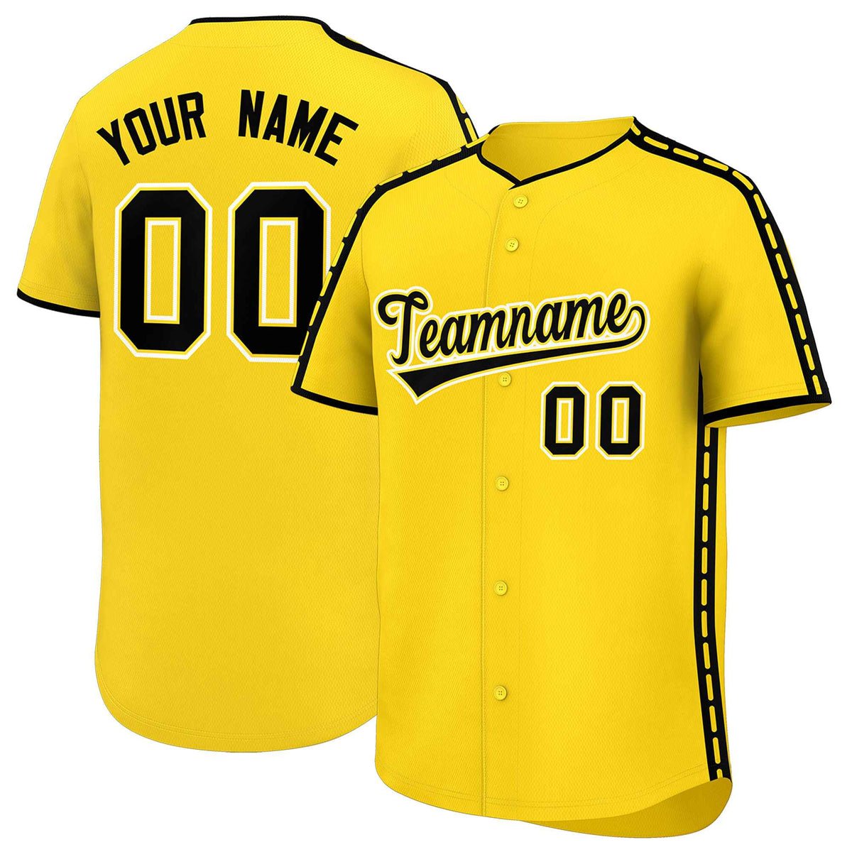 Custom Gold Black Color Block Personalized Side Dotted Line Authentic Baseball Jersey| KXKSHOP