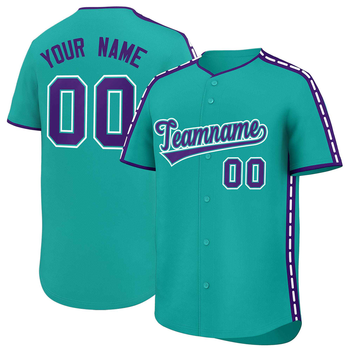 Custom Aqua Purple Color Block Personalized Side Dotted Line Authentic Baseball Jersey| KXKSHOP