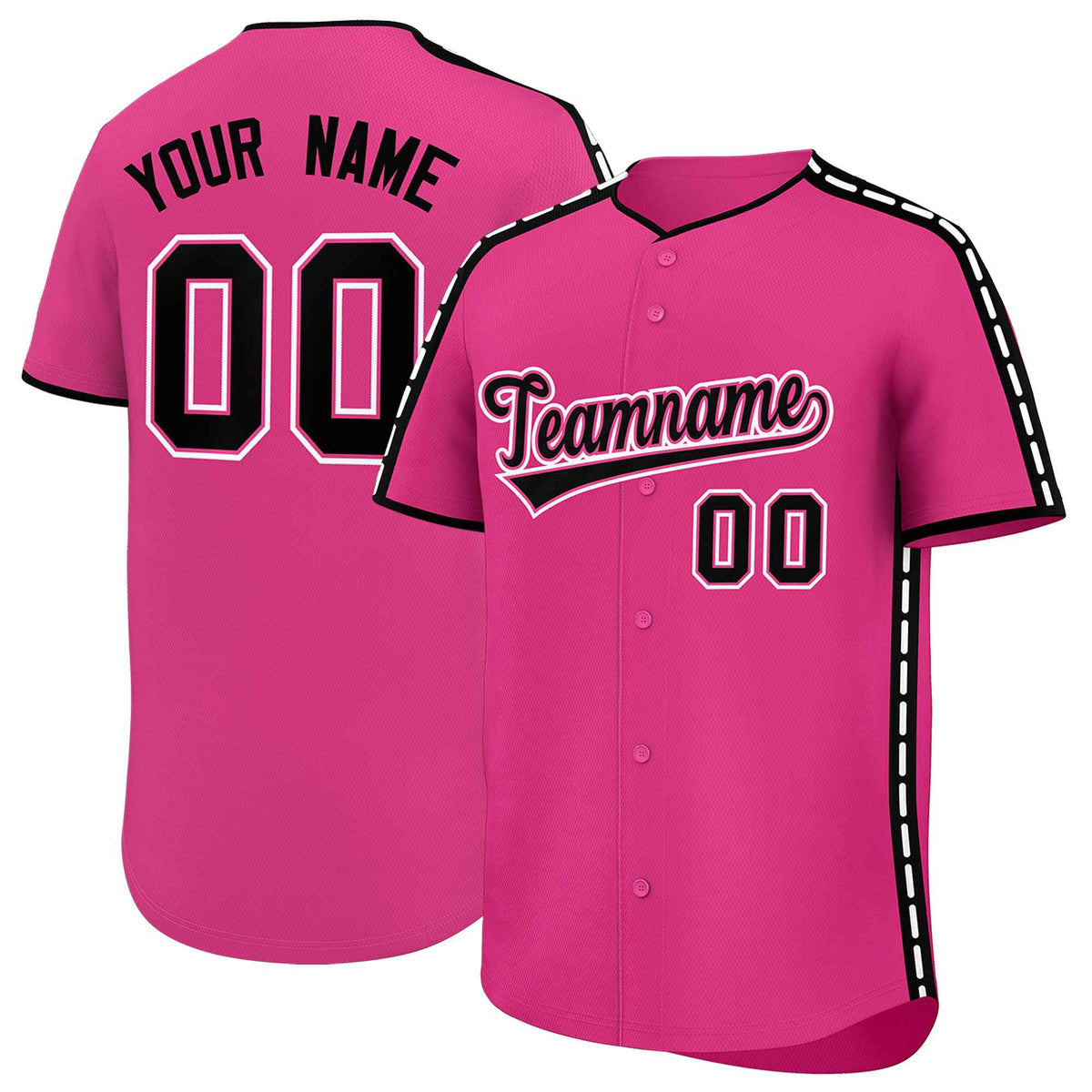 Custom Pink Black Color Block Personalized Side Dotted Line Authentic Baseball Jersey| KXKSHOP