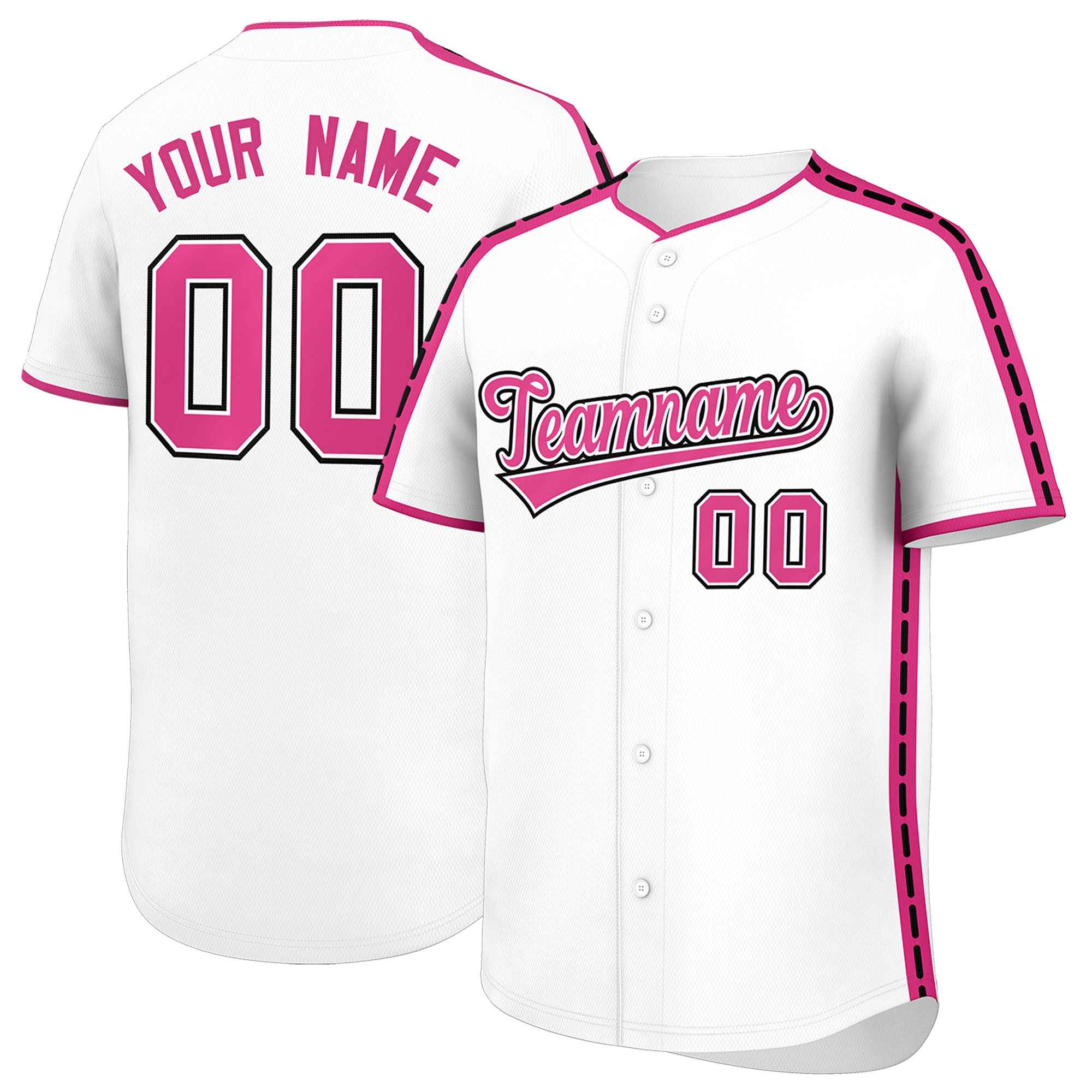 Custom White Pink Color Block Personalized Side Dotted Line Authentic Baseball Jersey| KXKSHOP
