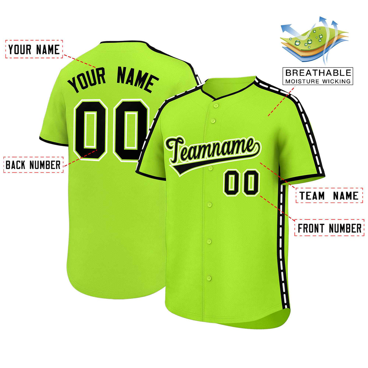 Custom Light Green Black Color Block Personalized Side Dotted Line Authentic Baseball Jersey| KXKSHOP