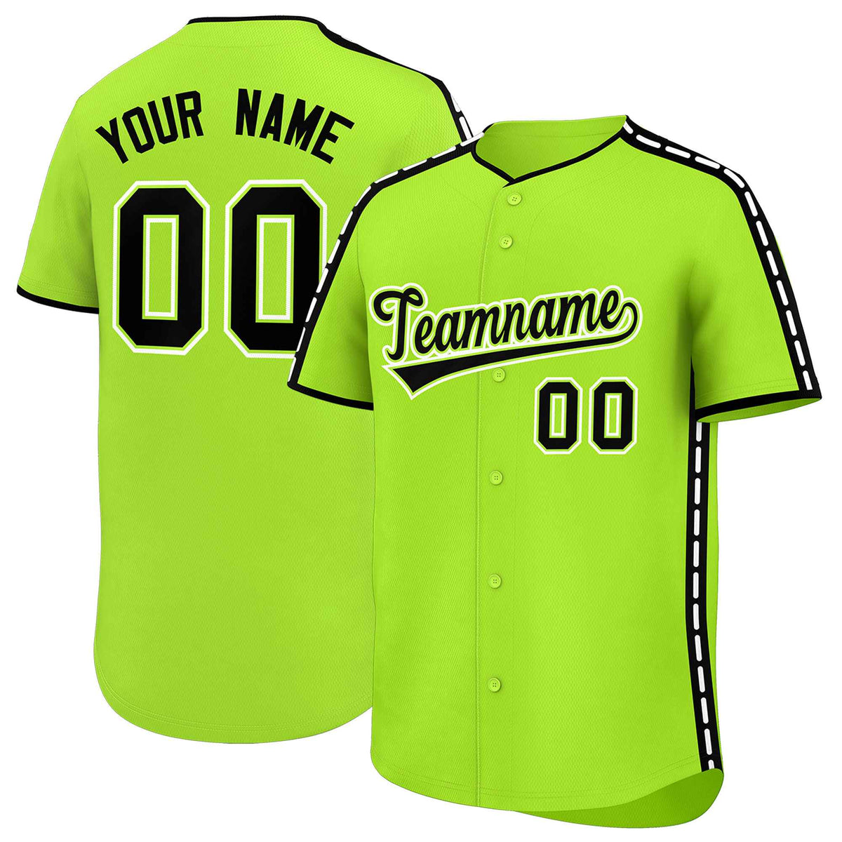 Custom Light Green Black Color Block Personalized Side Dotted Line Authentic Baseball Jersey| KXKSHOP