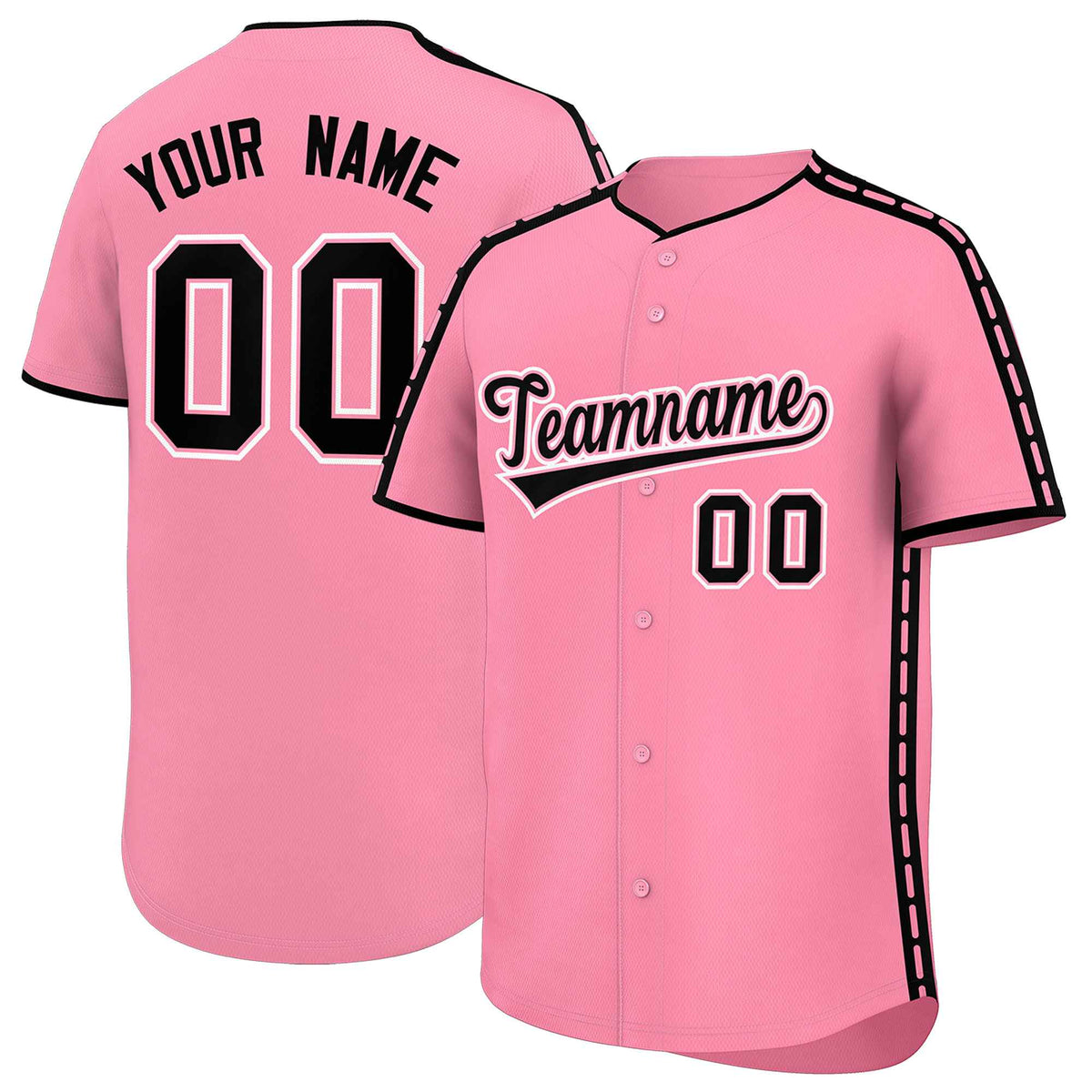 Custom Light Pink Black Color Block Personalized Side Dotted Line Authentic Baseball Jersey| KXKSHOP