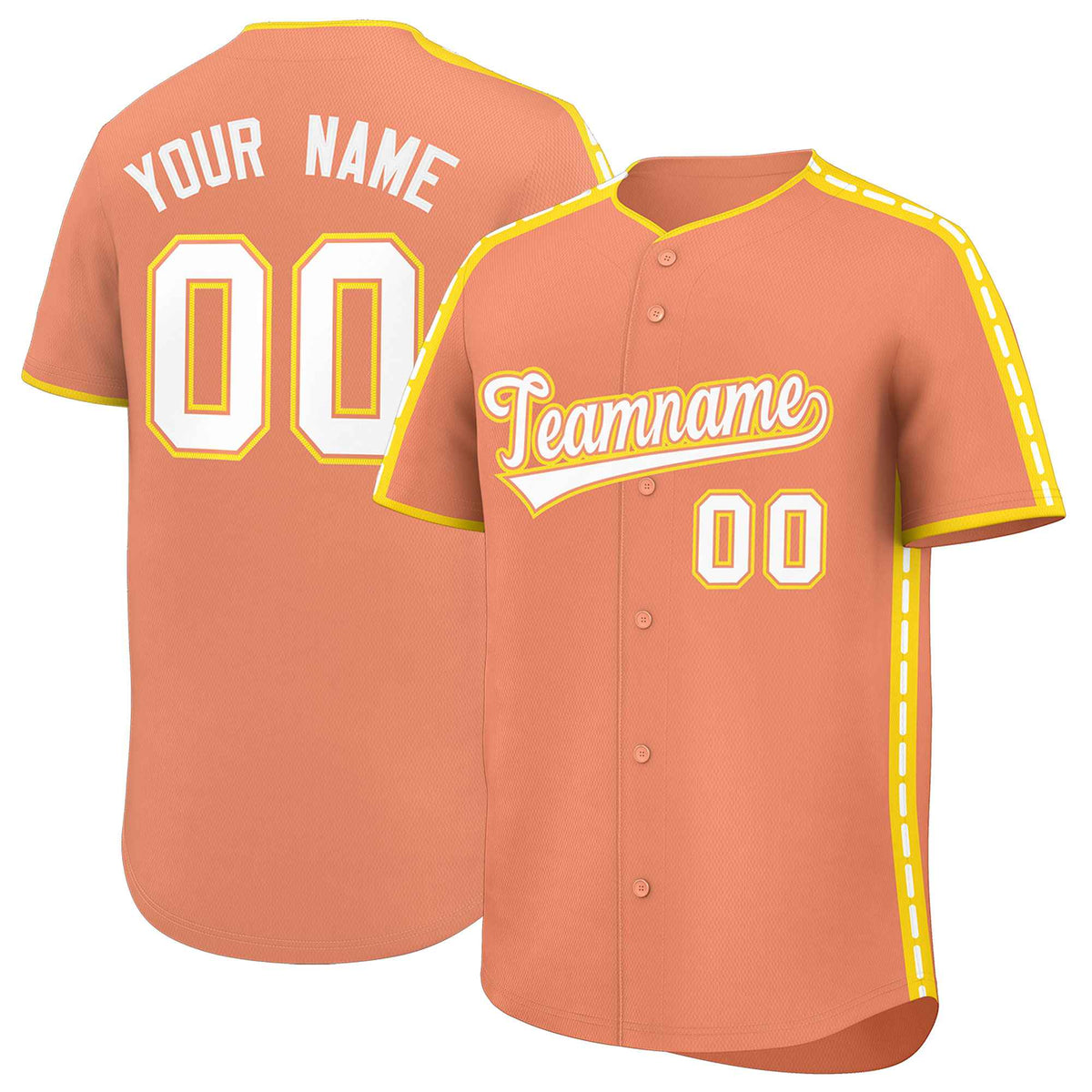 Custom Light Orange Gold Color Block Personalized Side Dotted Line Authentic Baseball Jersey| KXKSHOP