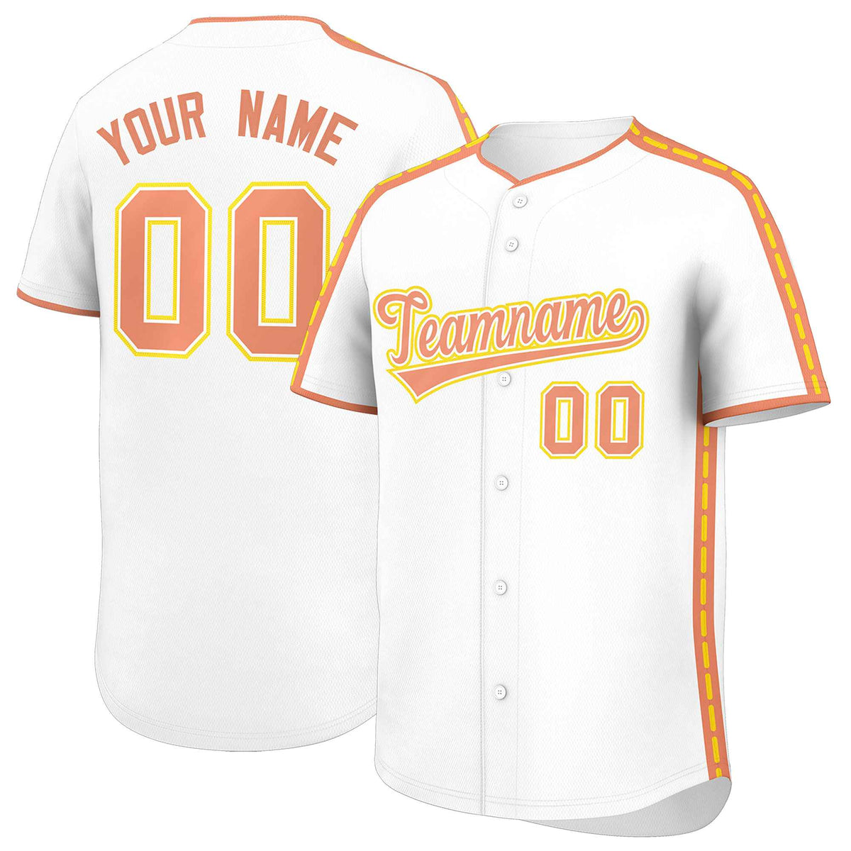 Custom White Light Orange Color Block Personalized Side Dotted Line Authentic Baseball Jersey| KXKSHOP
