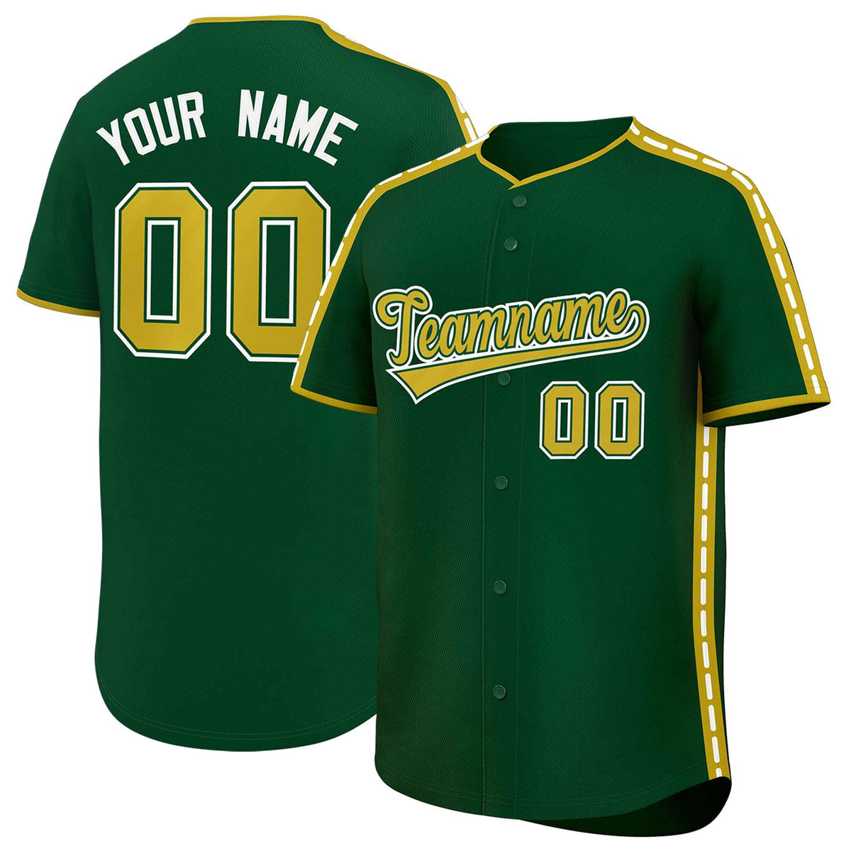Custom Green Old Gold Color Block Personalized Side Dotted Line Authentic Baseball Jersey| KXKSHOP