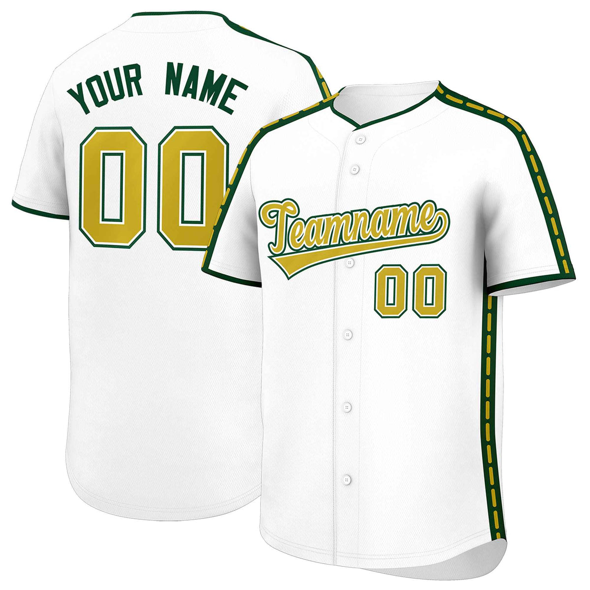 Custom White Green Color Block Personalized Side Dotted Line Authentic Baseball Jersey| KXKSHOP