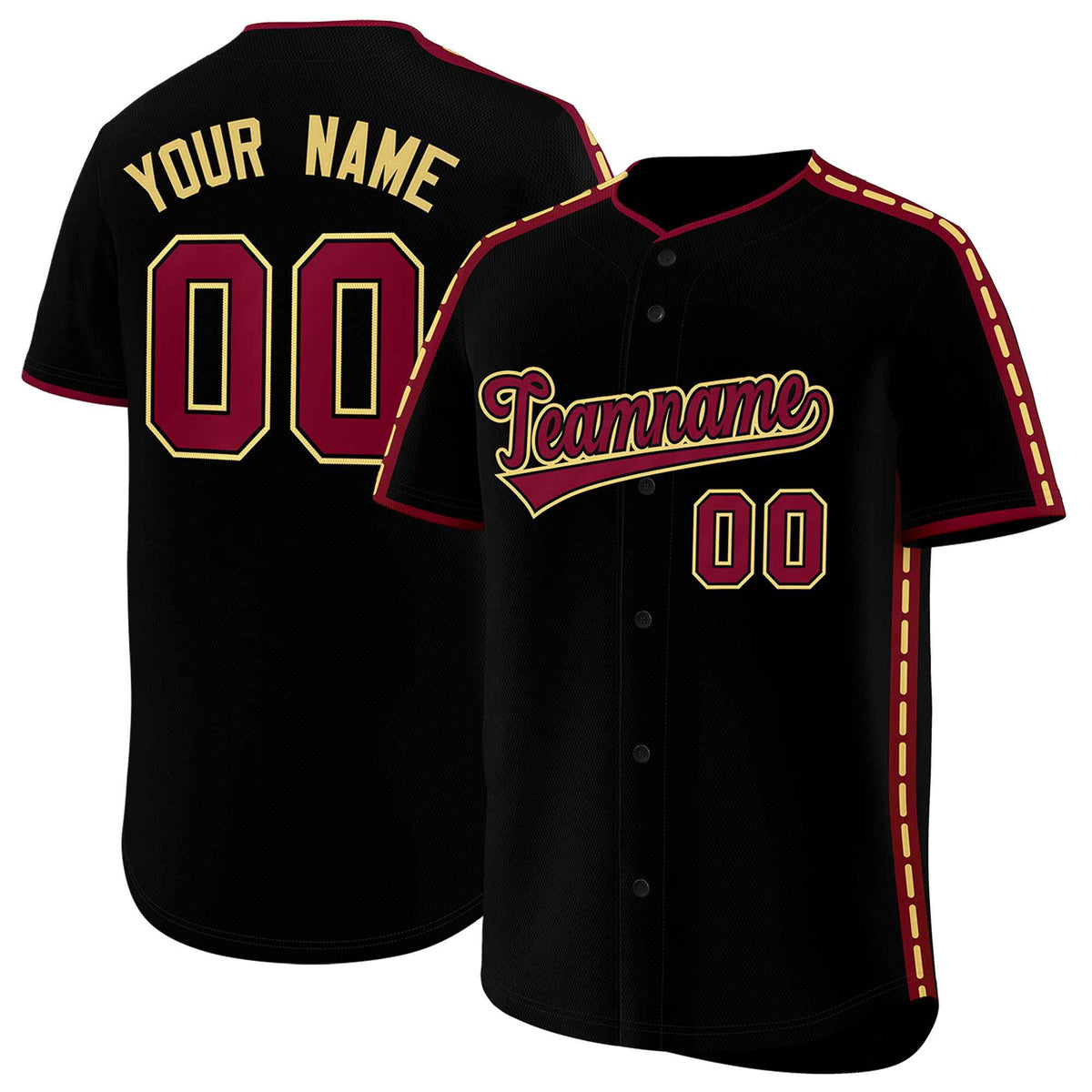 Custom Black Crimson Color Block Personalized Side Dotted Line Authentic Baseball Jersey| KXKSHOP