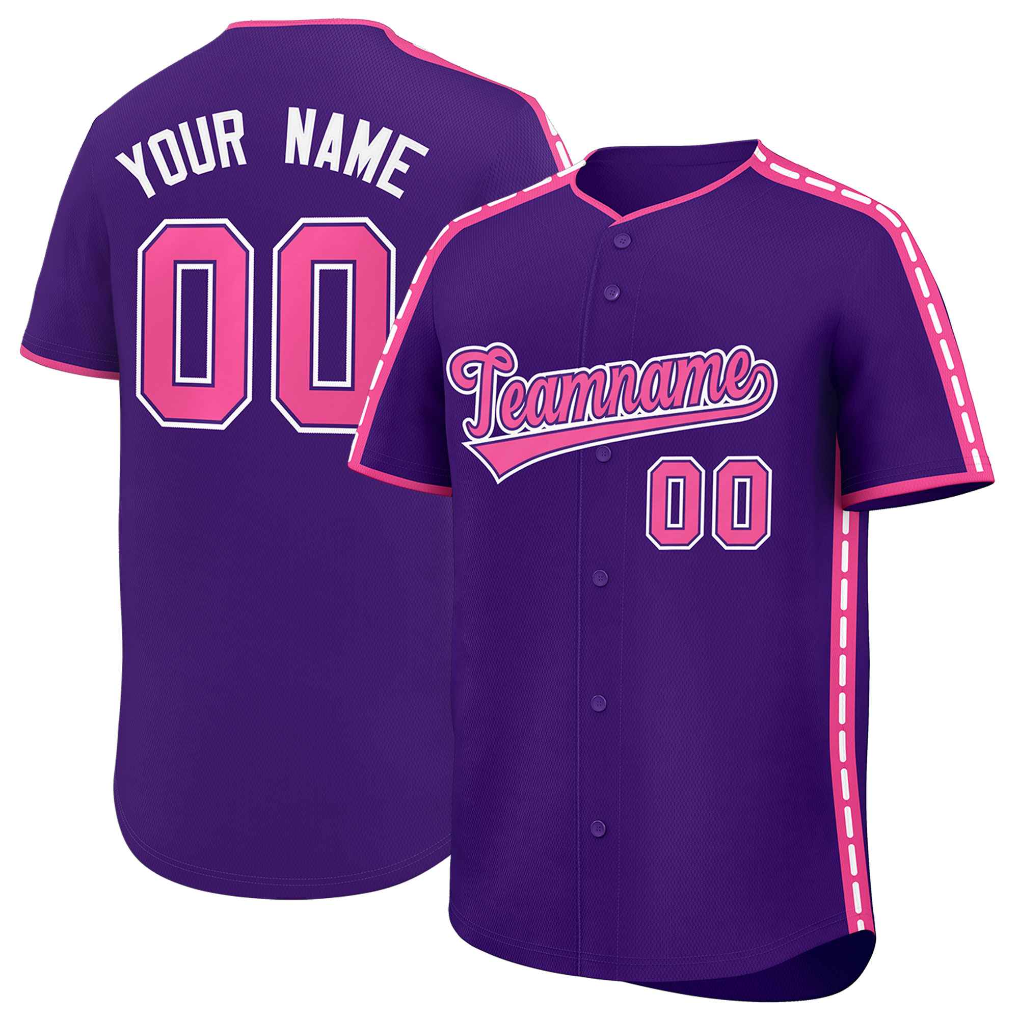 Custom Purple Pink Color Block Personalized Side Dotted Line Authentic Baseball Jersey| KXKSHOP