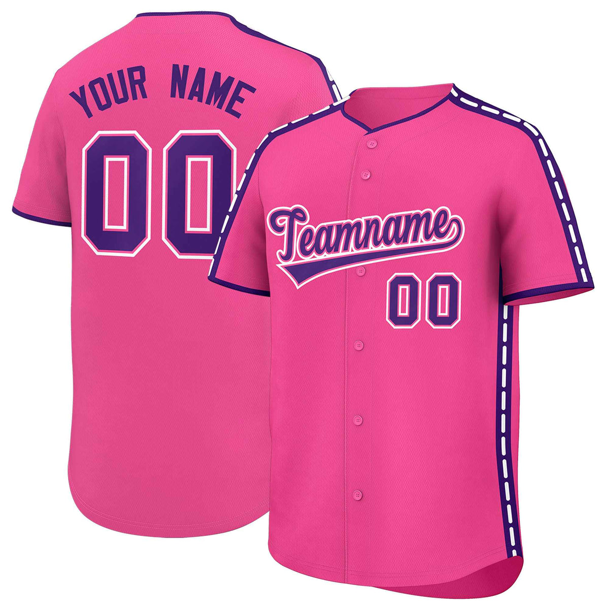 Custom Pink Purple Color Block Personalized Side Dotted Line Authentic Baseball Jersey| KXKSHOP
