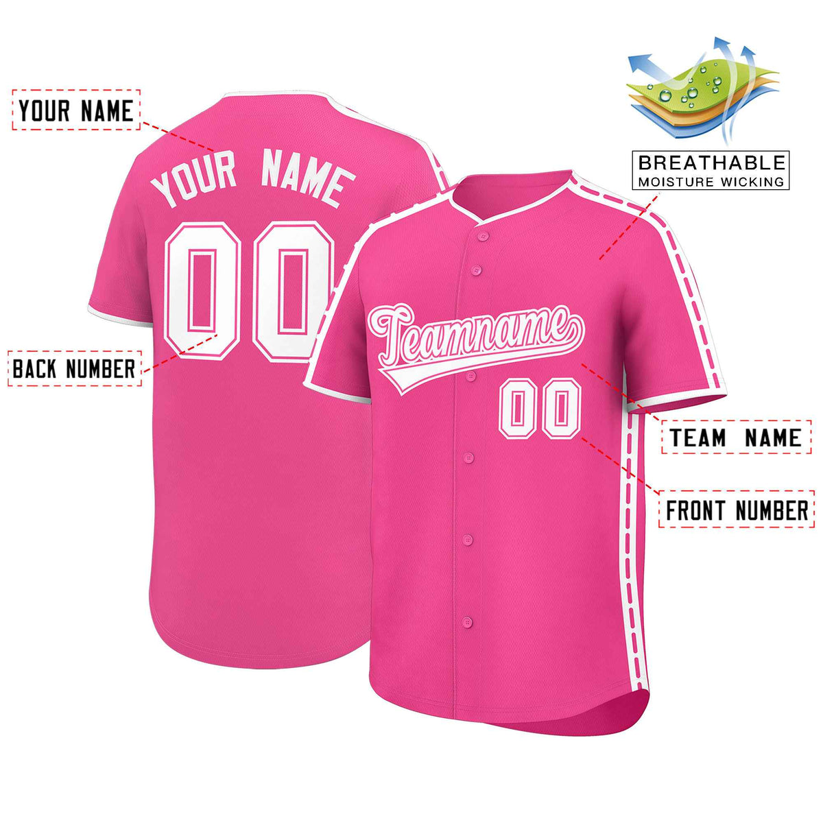 Custom Pink White Color Block Personalized Side Dotted Line Authentic Baseball Jersey| KXKSHOP