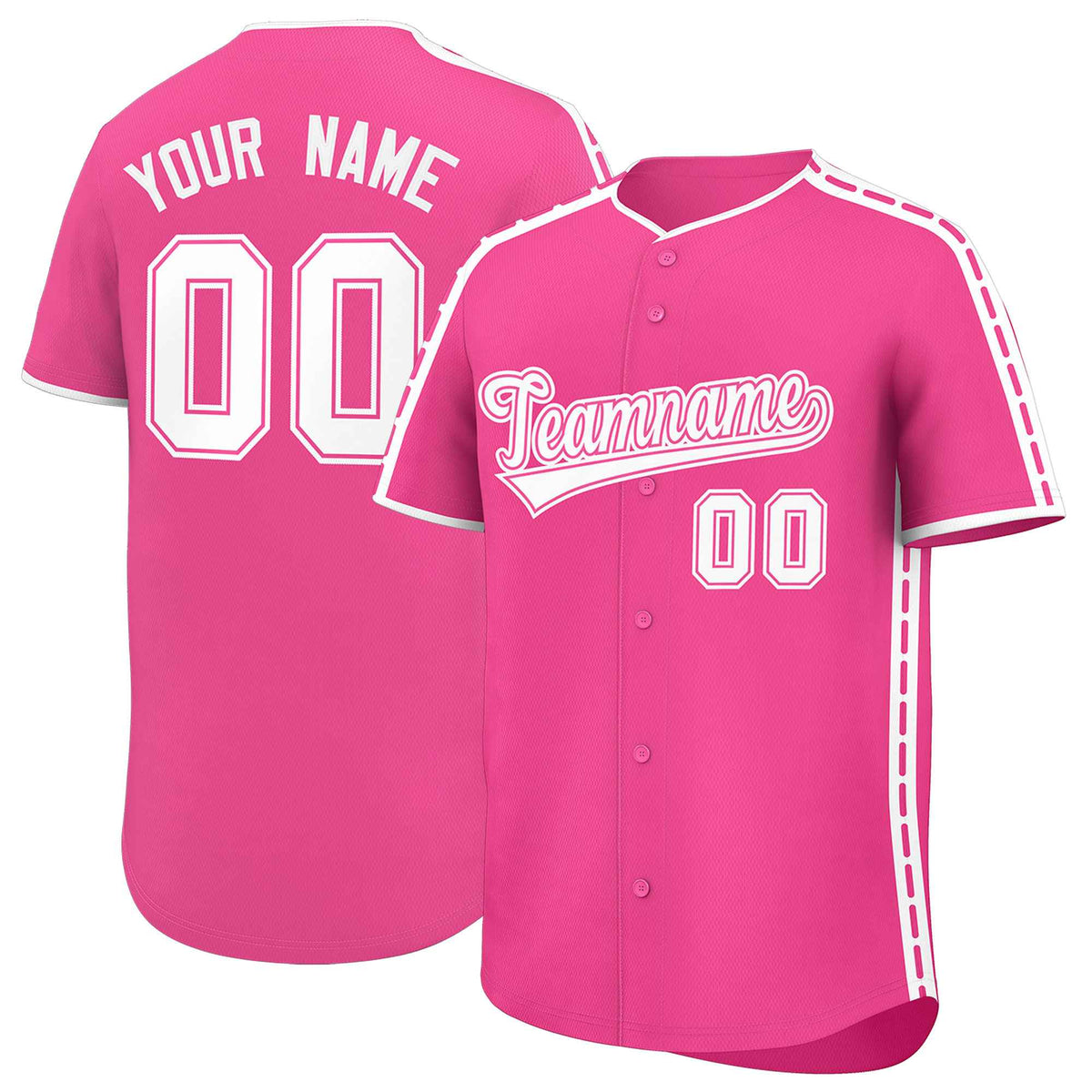 Custom Pink White Color Block Personalized Side Dotted Line Authentic Baseball Jersey| KXKSHOP