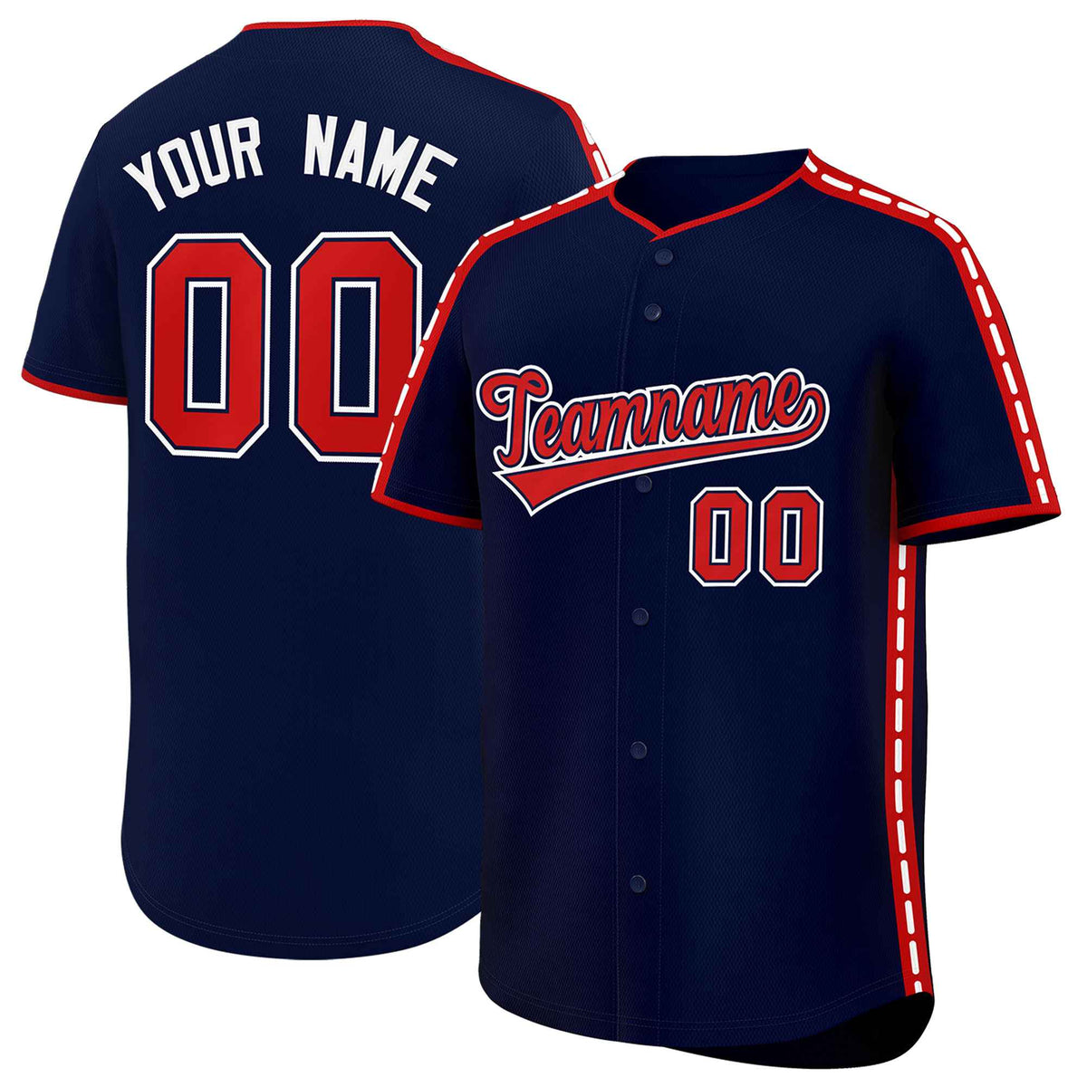 Custom Navy Red Color Block Personalized Side Dotted Line Authentic Baseball Jersey| KXKSHOP