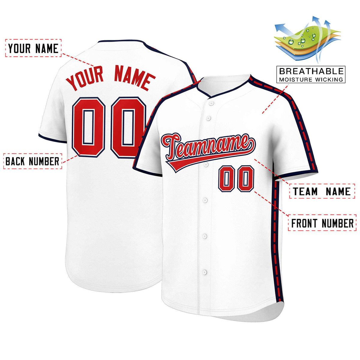 Custom White Navy Color Block Personalized Side Dotted Line Authentic Baseball Jersey| KXKSHOP