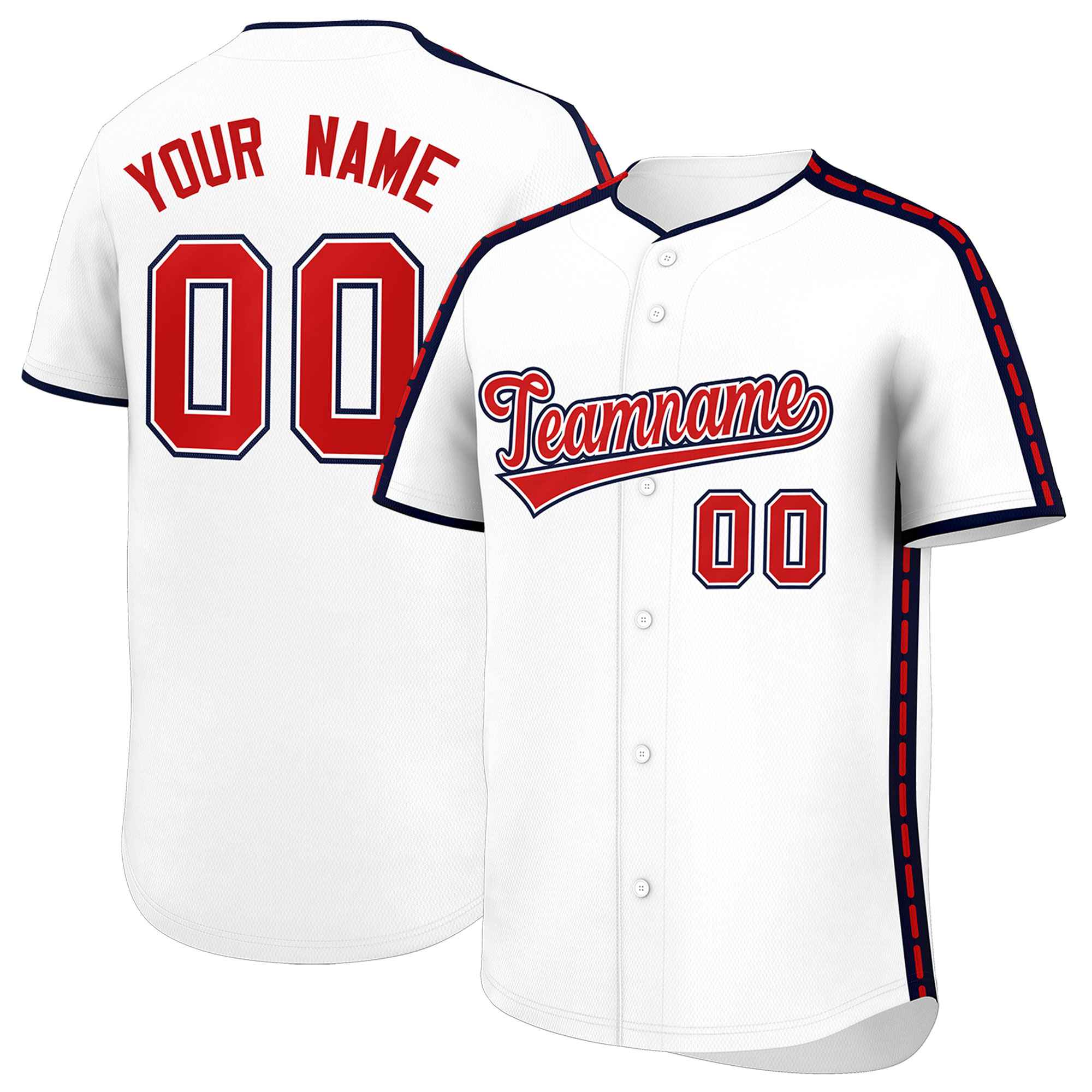 Custom White Navy Color Block Personalized Side Dotted Line Authentic Baseball Jersey| KXKSHOP