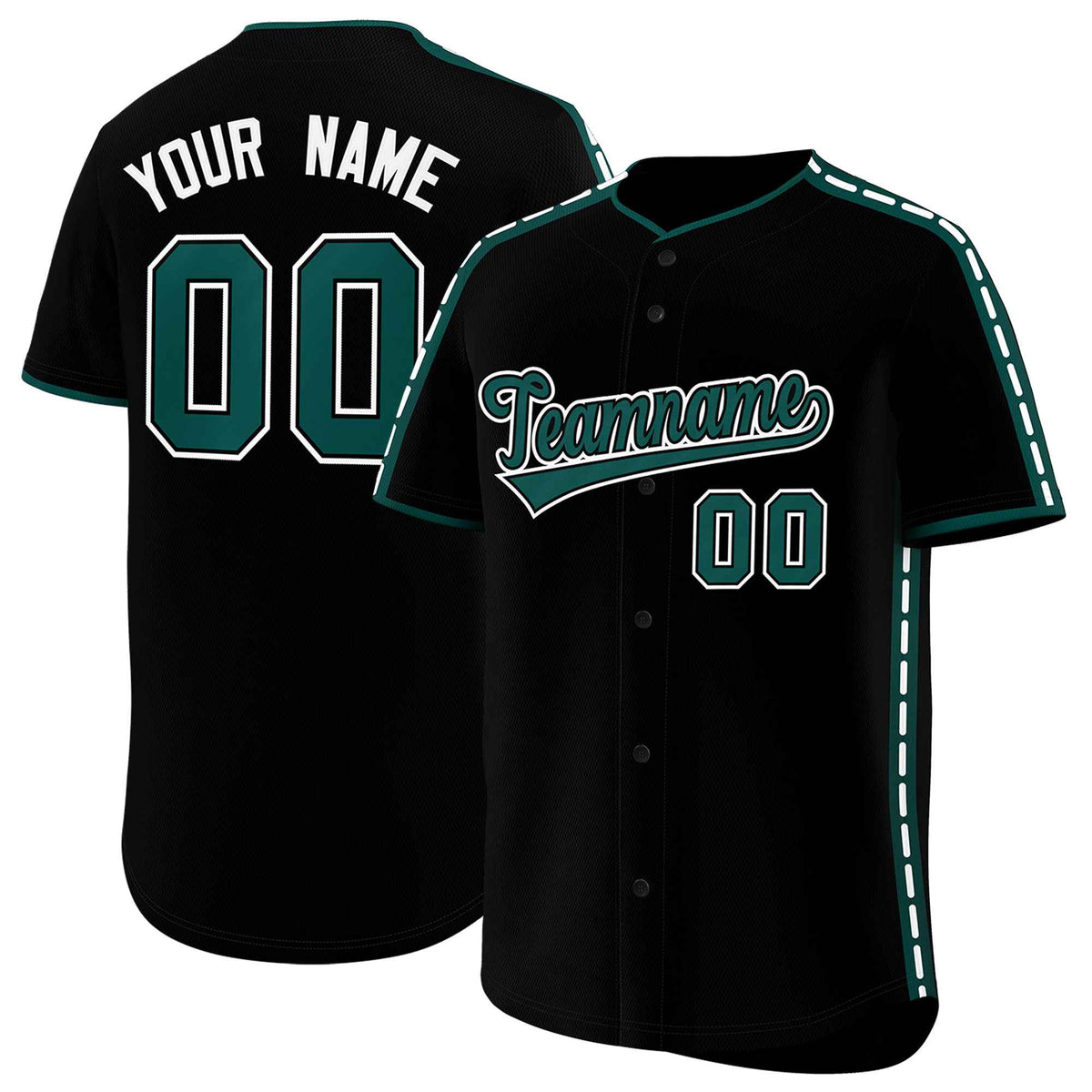 Custom Black Midnight Green Color Block Personalized Side Dotted Line Authentic Baseball Jersey| KXKSHOP