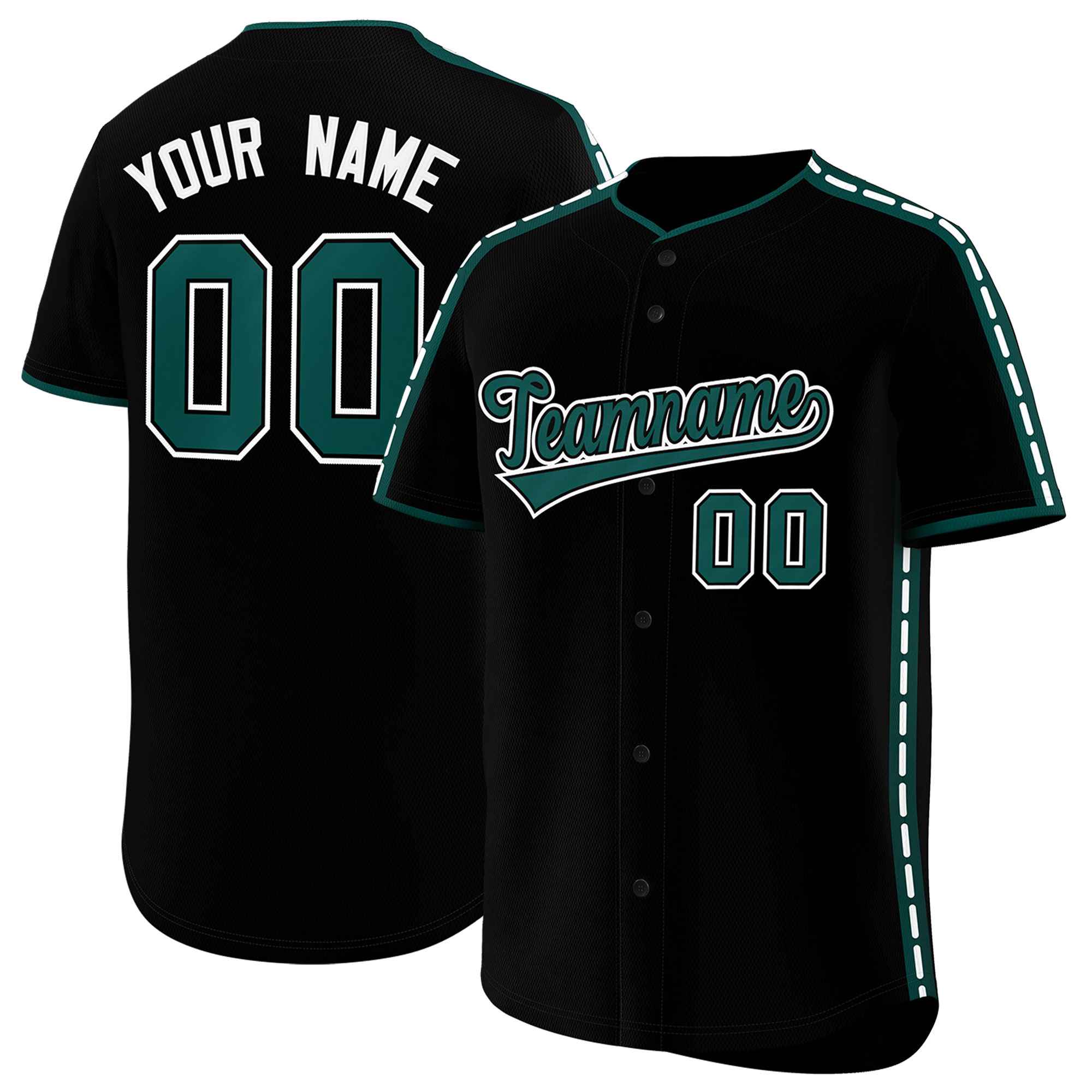 Custom Black Midnight Green Color Block Personalized Side Dotted Line Authentic Baseball Jersey| KXKSHOP