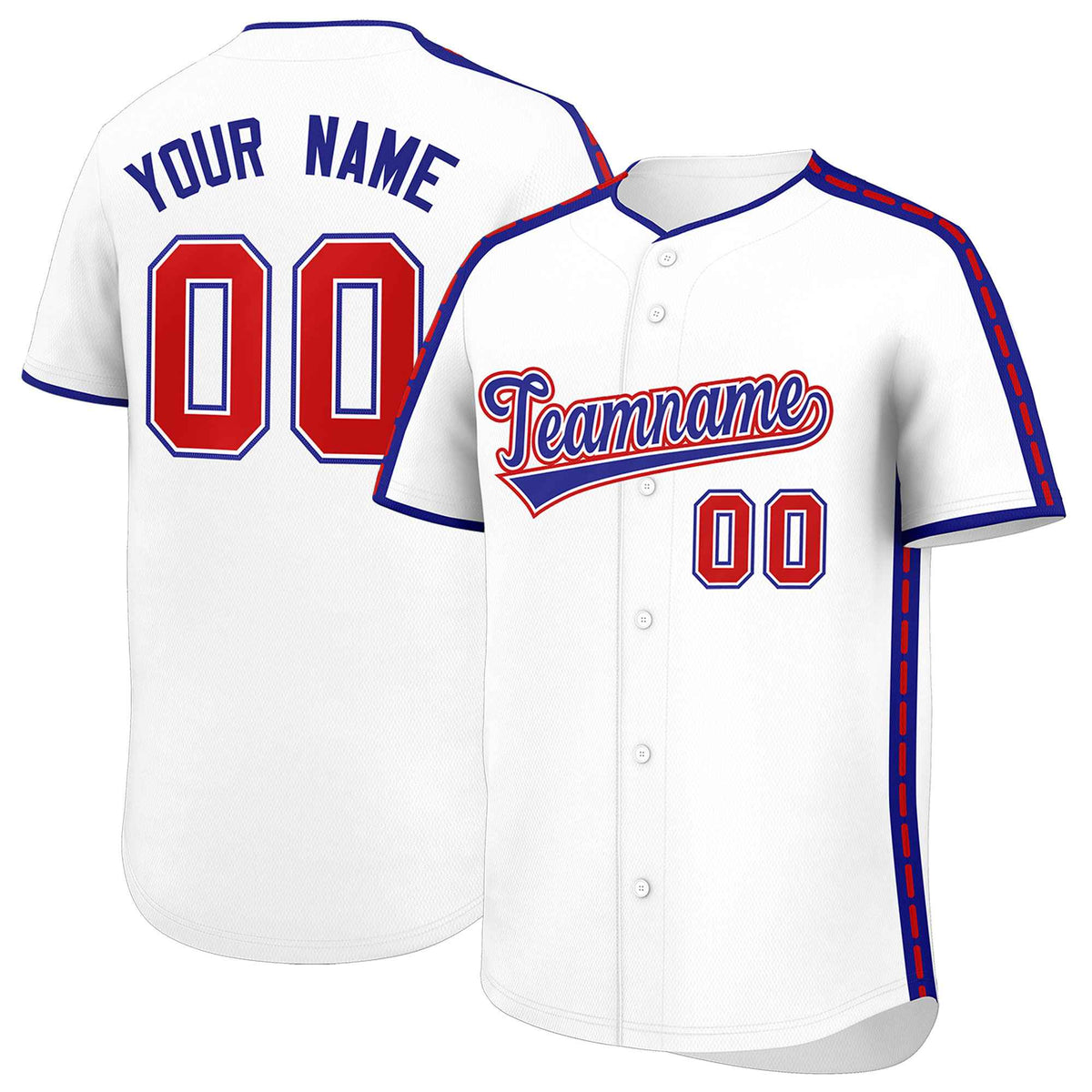 Custom White Royal Color Block Personalized Side Dotted Line Authentic Baseball Jersey| KXKSHOP