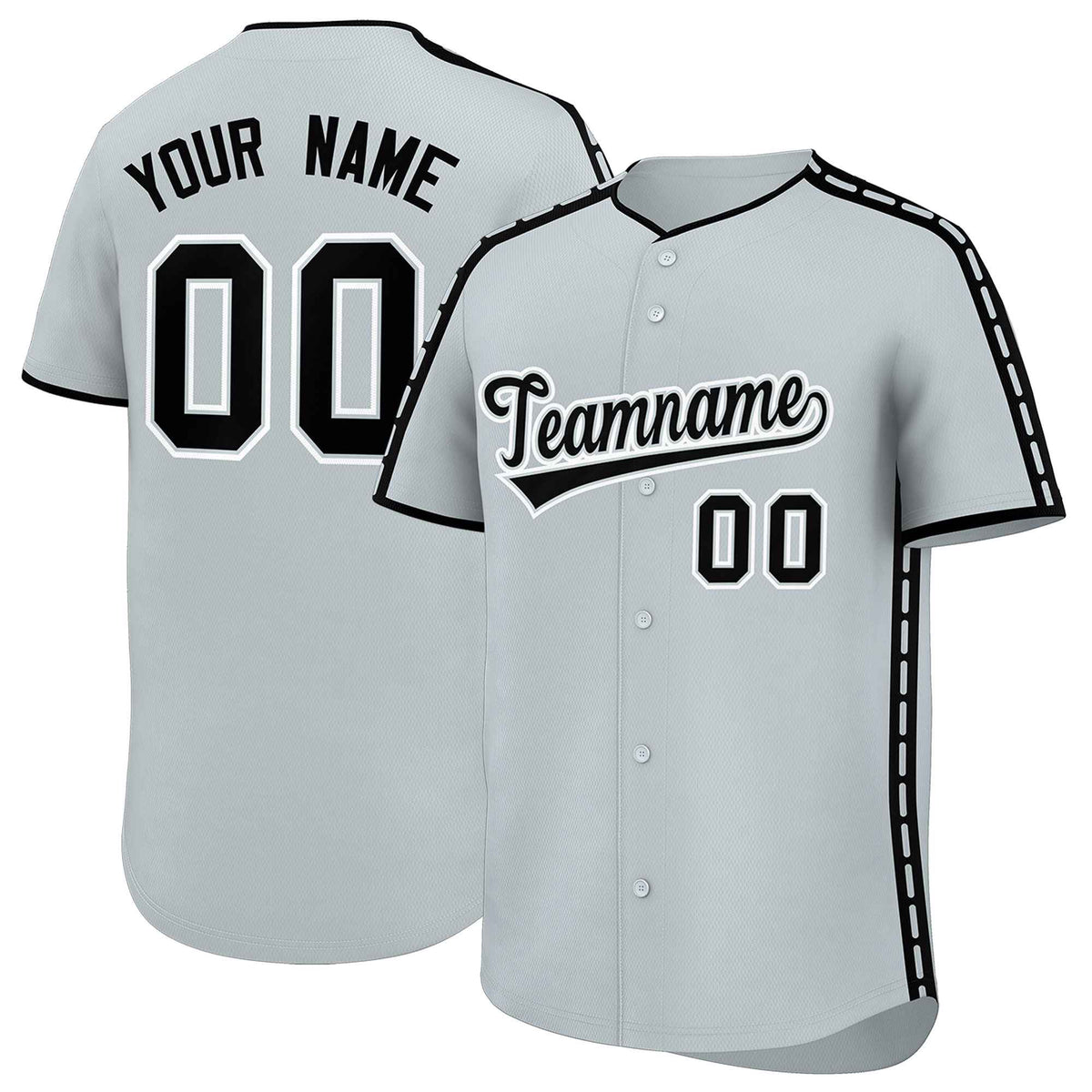Custom Silver Black Color Block Personalized Side Dotted Line Authentic Baseball Jersey| KXKSHOP