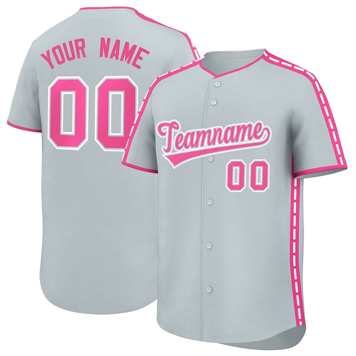 Custom Silver Pink Color Block Personalized Side Dotted Line Authentic Baseball Jersey| KXKSHOP