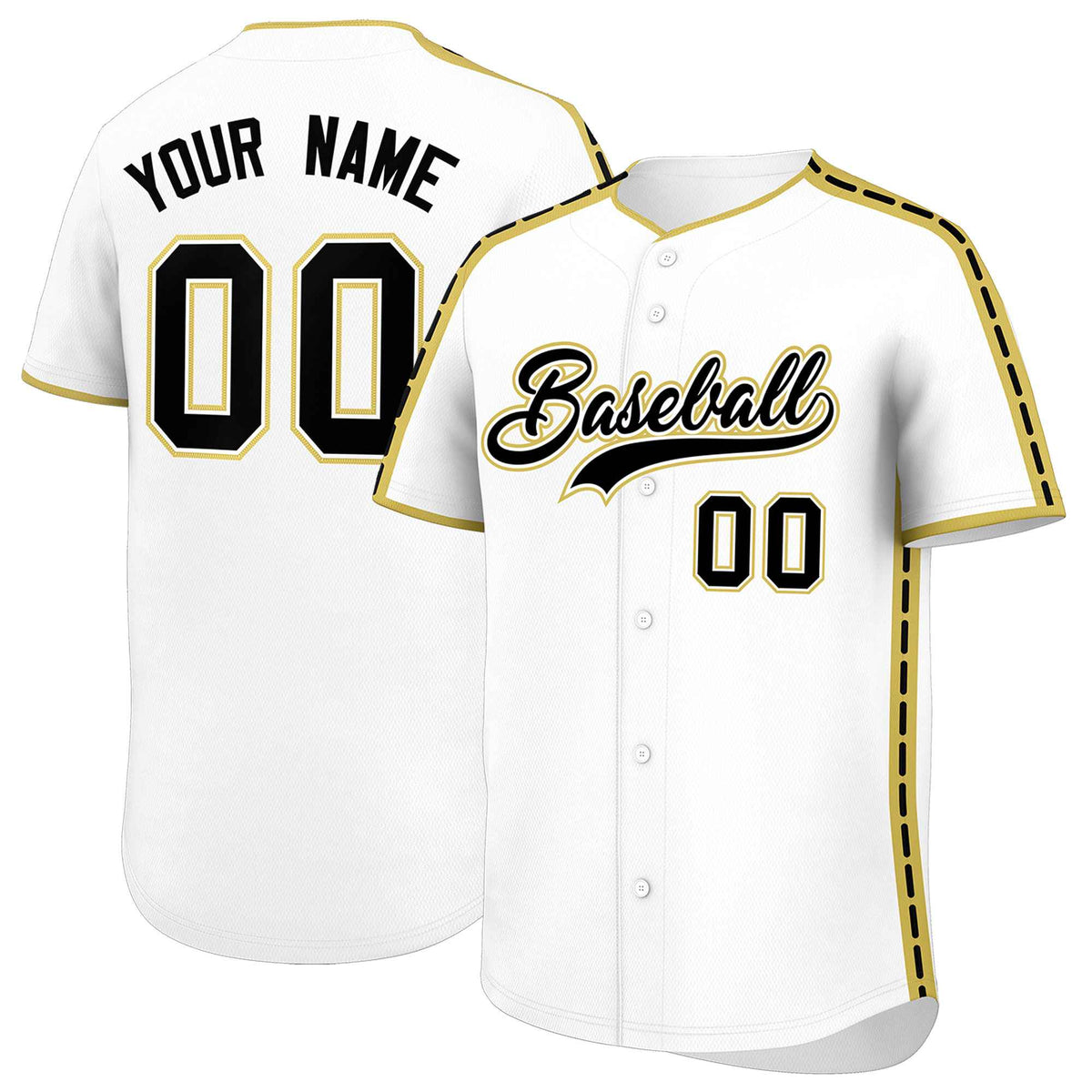 Custom White Old Gold Color Block Personalized Side Dotted Line Authentic Baseball Jersey| KXKSHOP