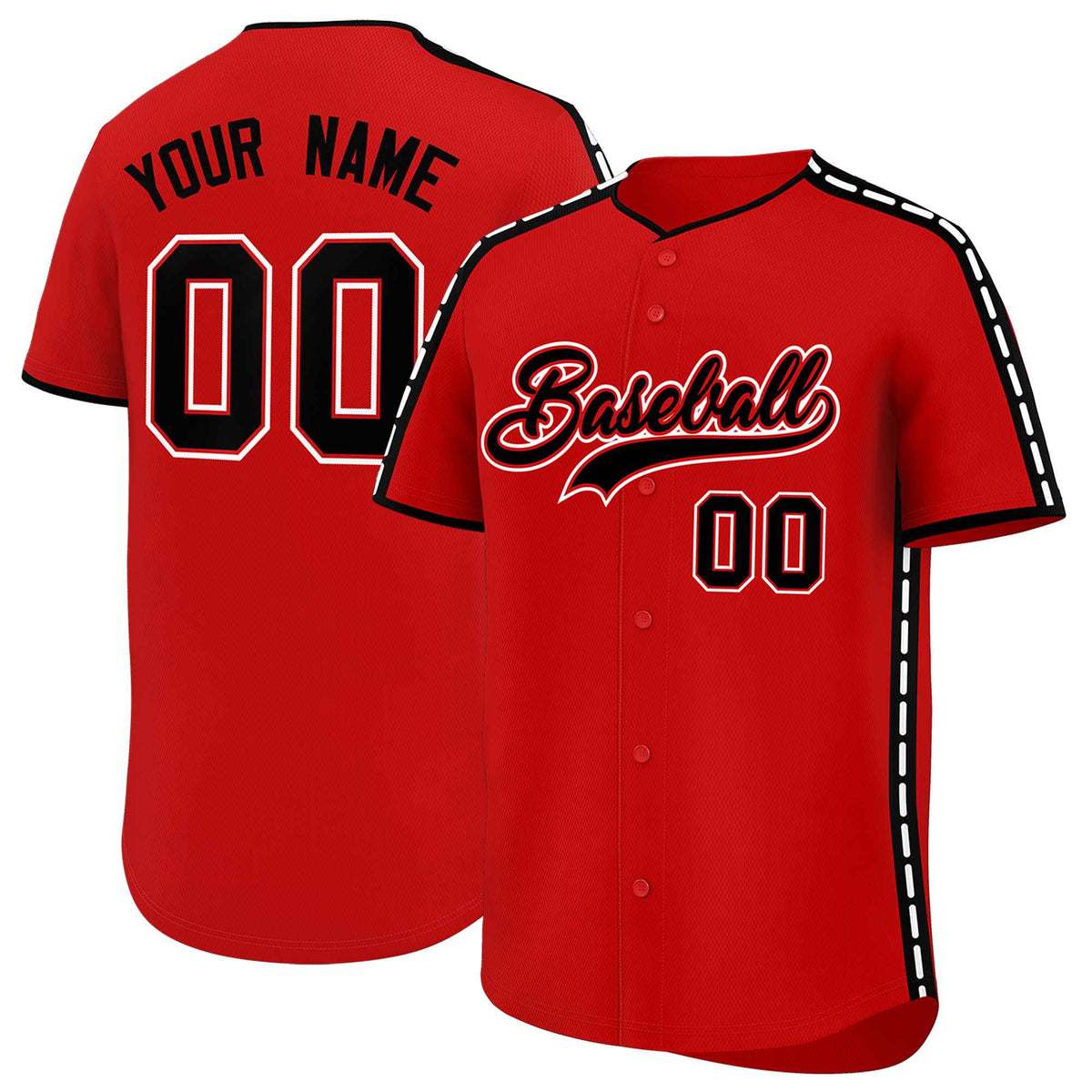 Custom Red Black Color Block Personalized Side Dotted Line Authentic Baseball Jersey| KXKSHOP