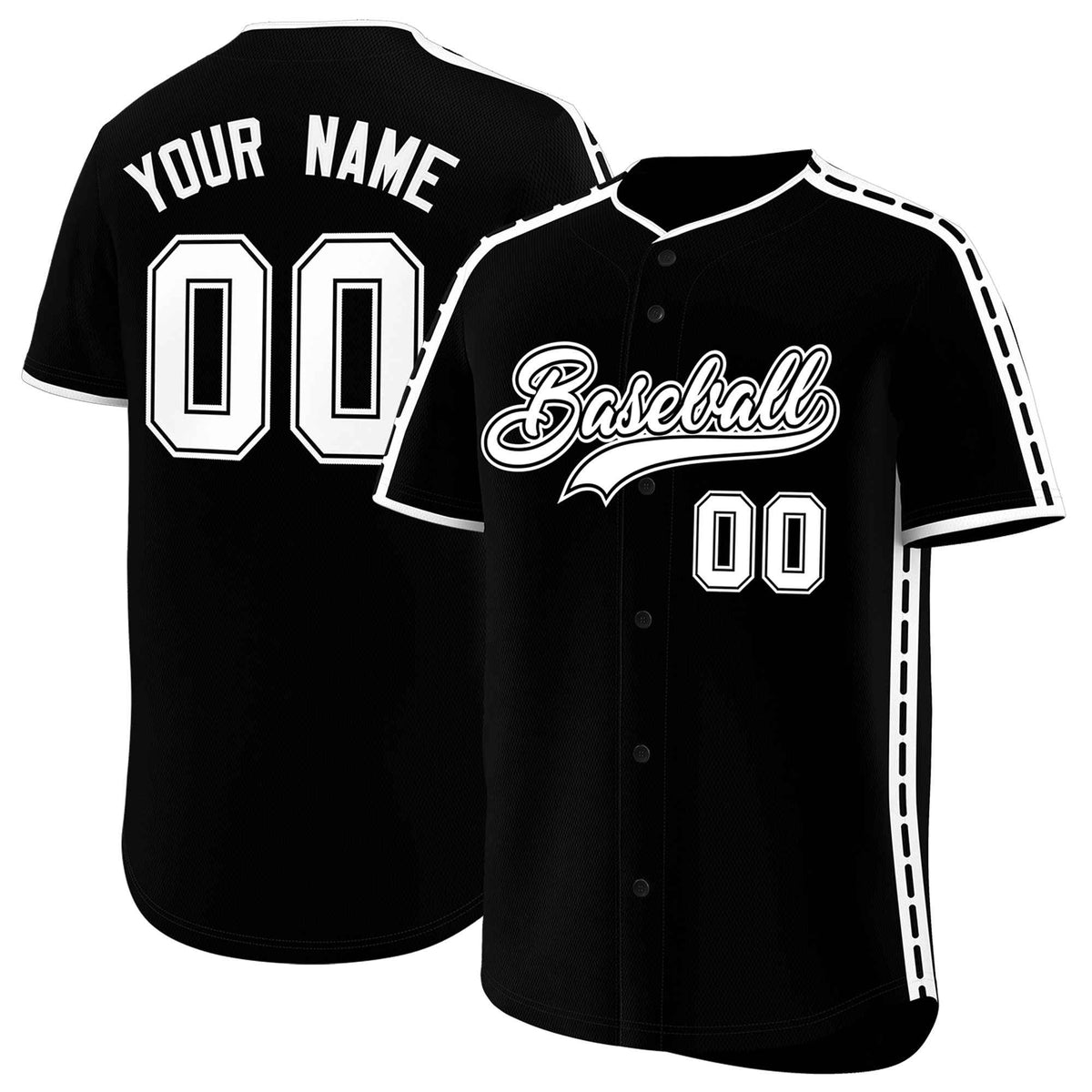 Custom Black White Color Block Personalized Side Dotted Line Authentic Baseball Jersey| KXKSHOP