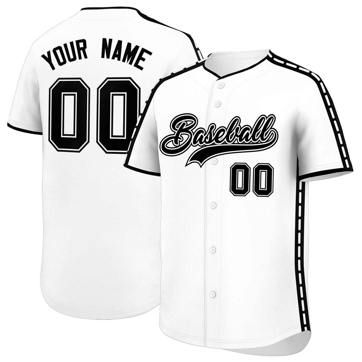 Custom White Black Color Block Personalized Side Dotted Line Authentic Baseball Jersey| KXKSHOP